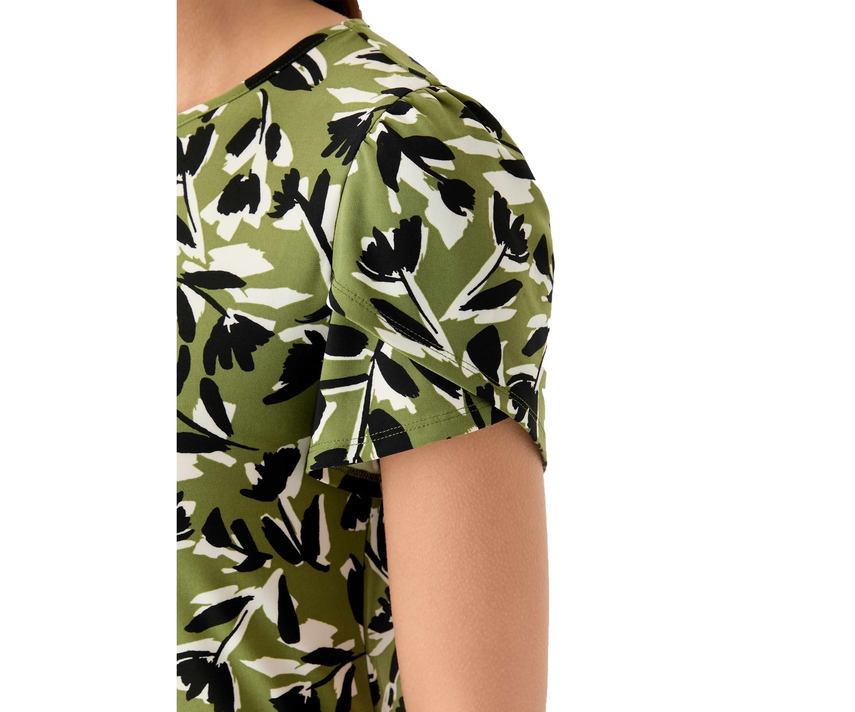 Womens Printed Short Sleeve Gathered Top