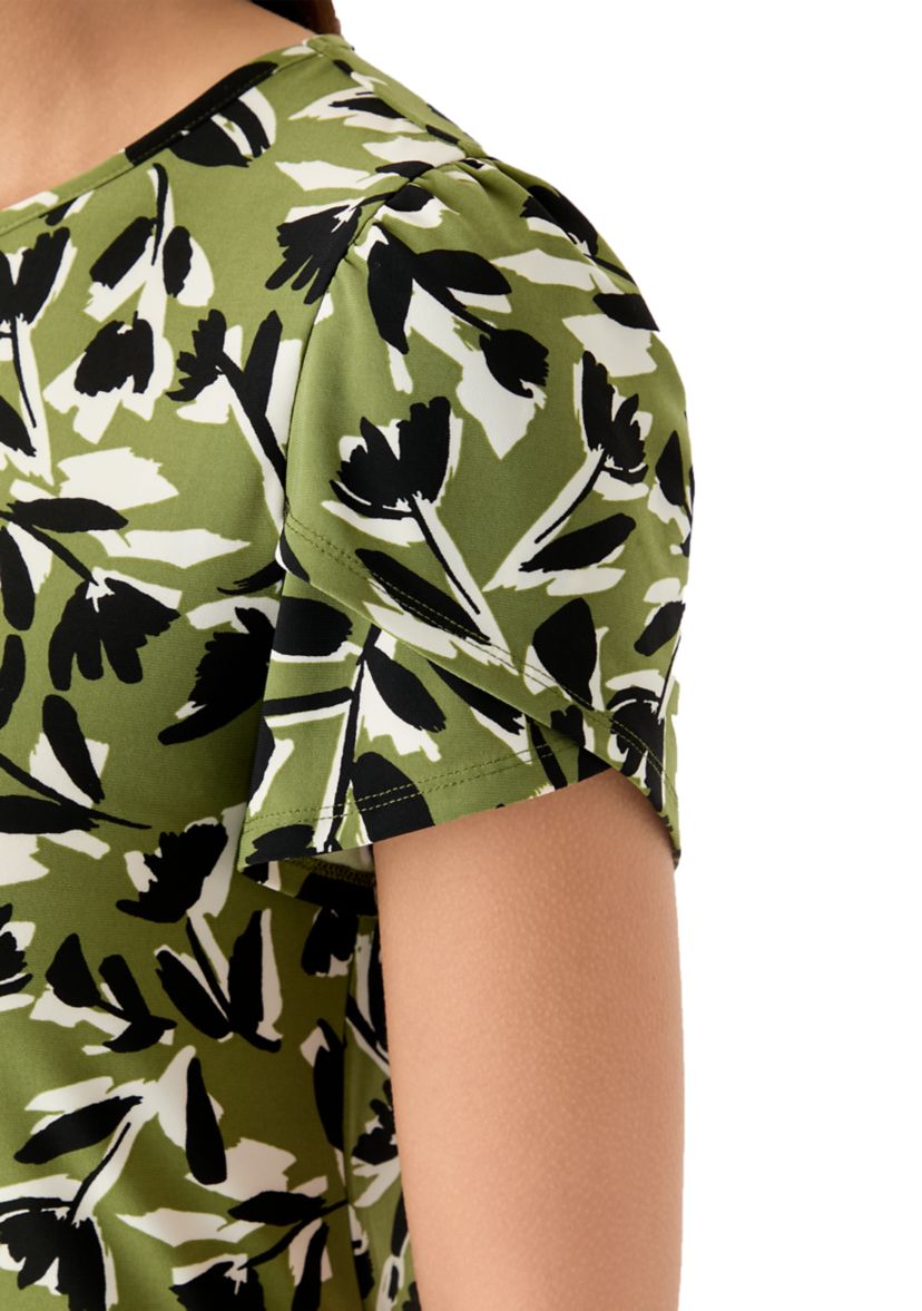 Womens Printed Short Sleeve Gathered Top