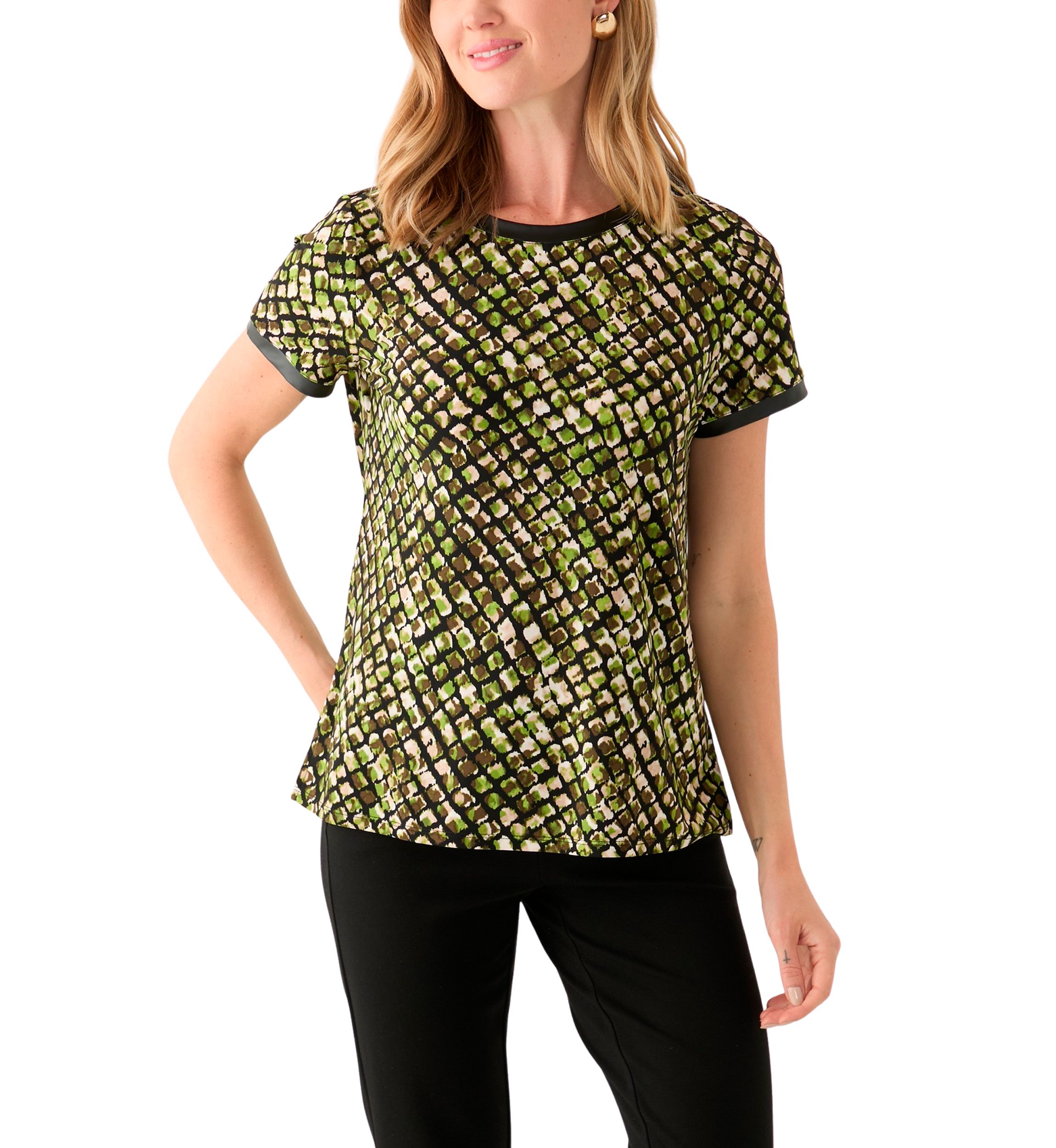 Petite Short Sleeve Button Back Knit 