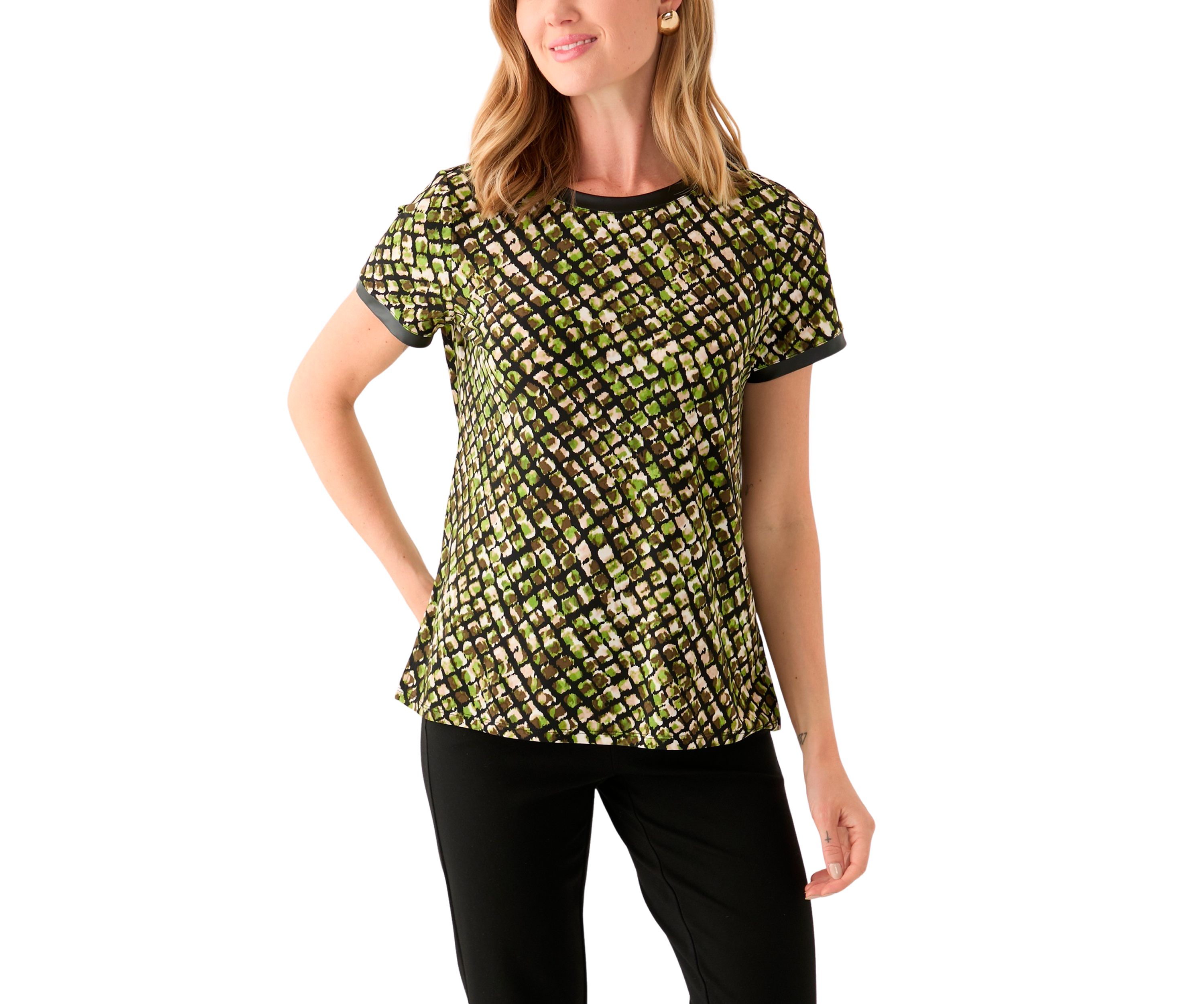 Petite Short Sleeve Button Back Knit 