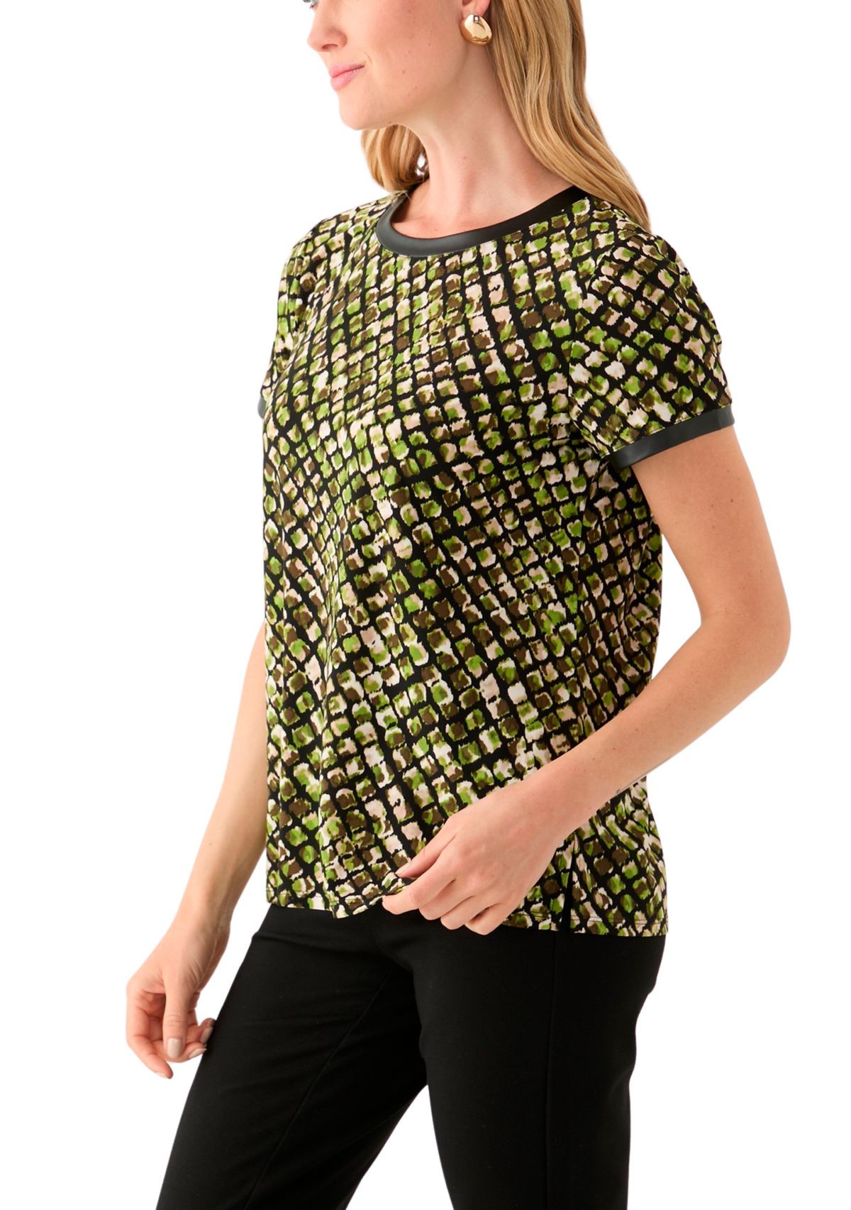 Petite Short Sleeve Button Back Knit 