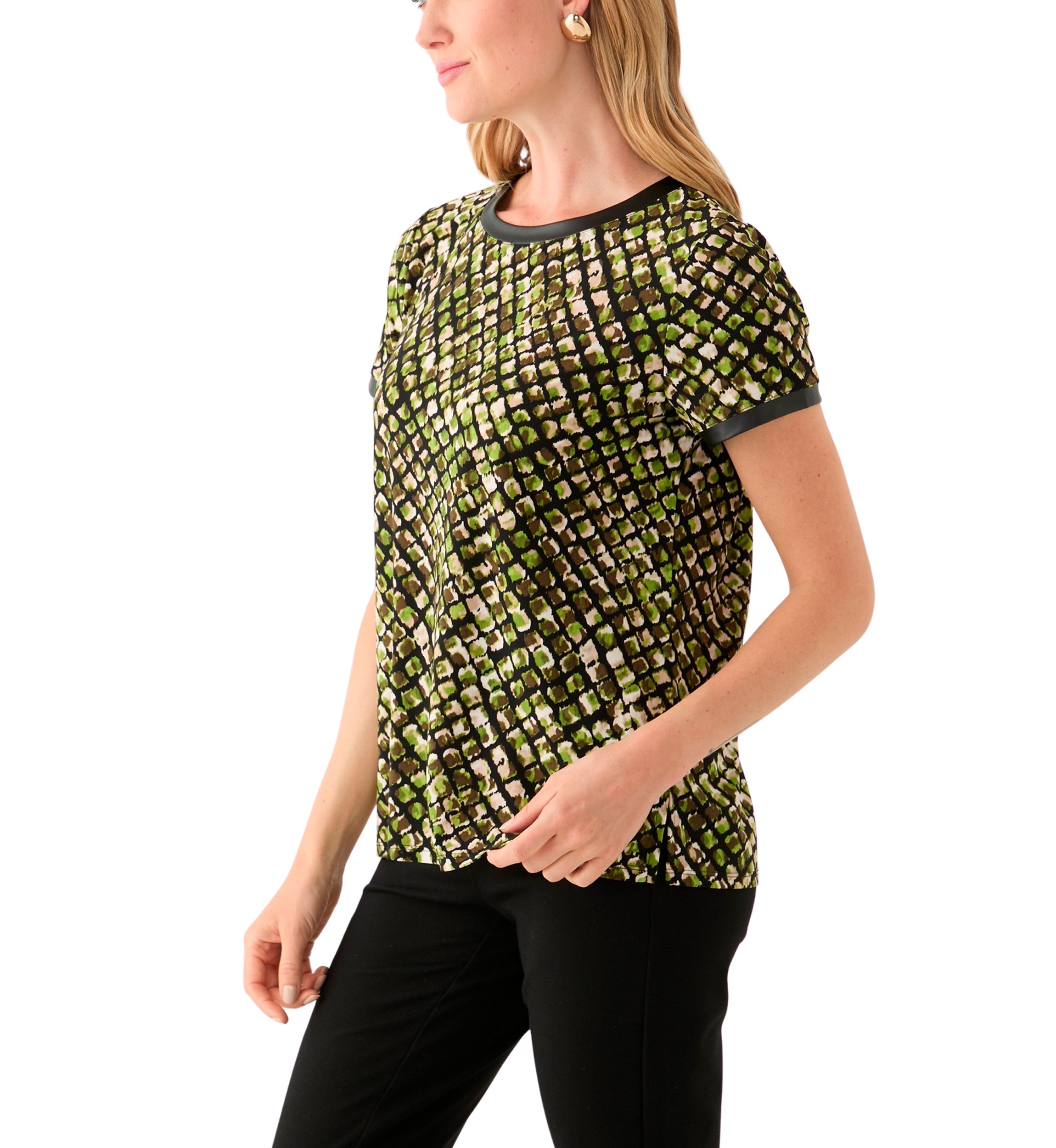 Petite Short Sleeve Button Back Knit 
