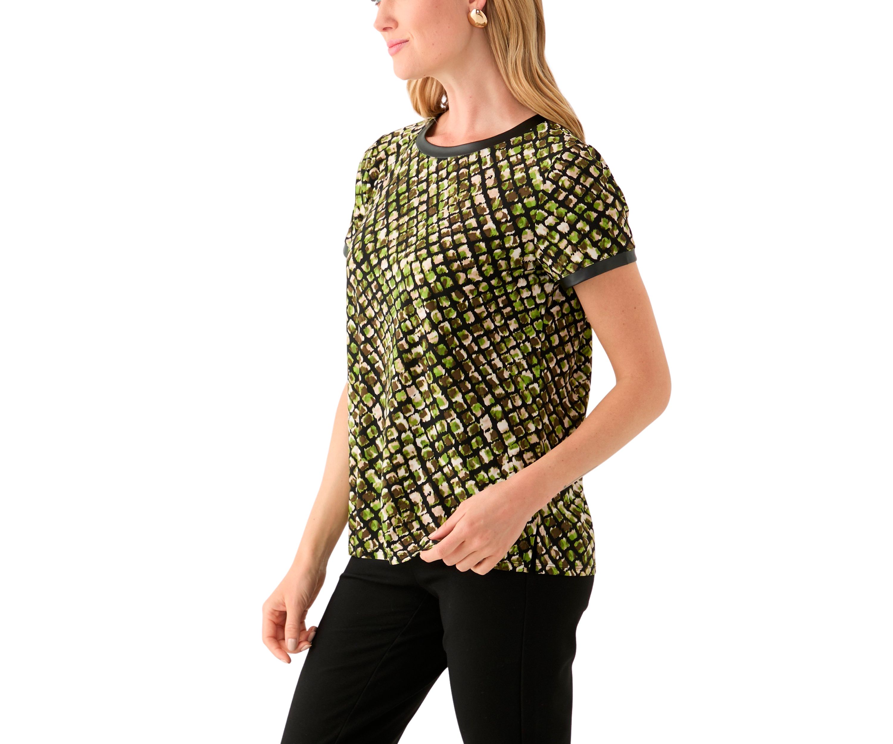 Petite Short Sleeve Button Back Knit 
