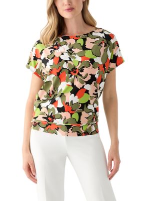 AK Anne Klein Women's Petite Dolman Sleeve Banded Hem Top