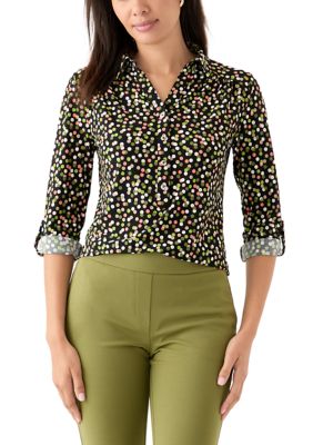 AK Anne Klein Women's Printed Scrunch Tab Top