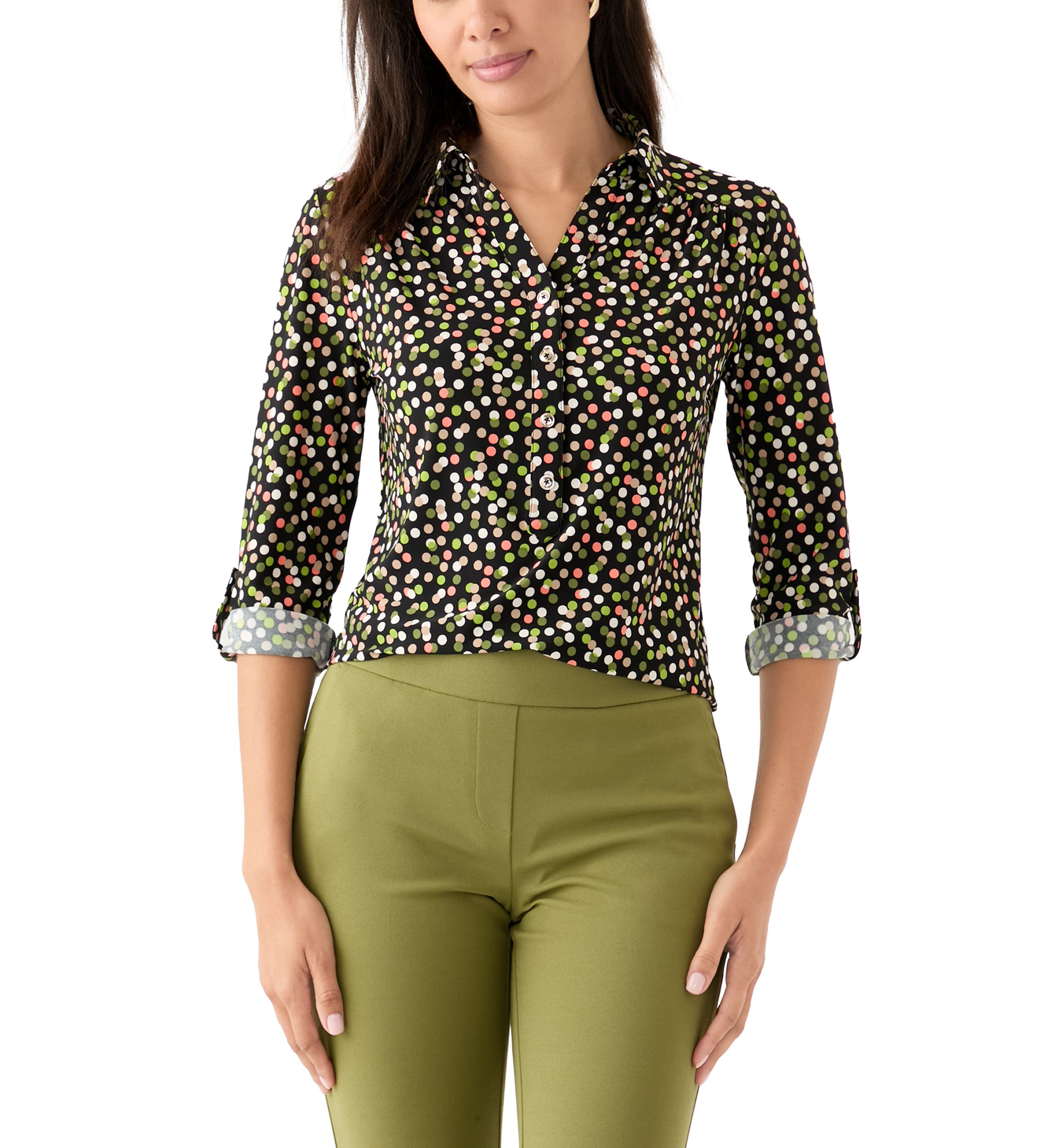 Womens Printed Scrunch Tab Top