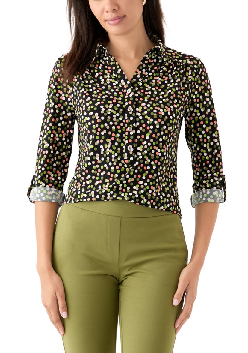 Womens Printed Scrunch Tab Top