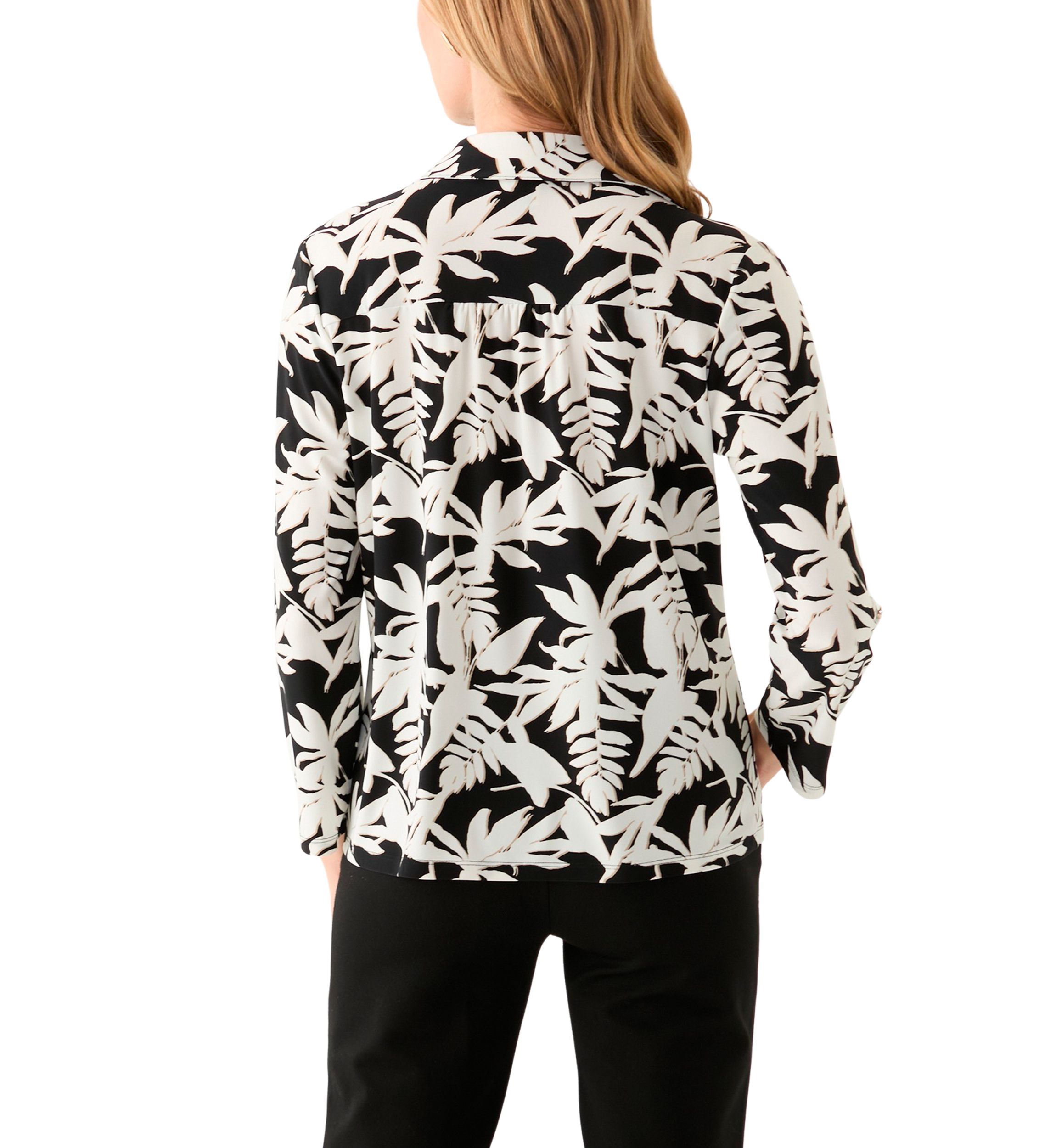 Petite 3/4 Roll Tab Sleeve Printed Collared Blouse