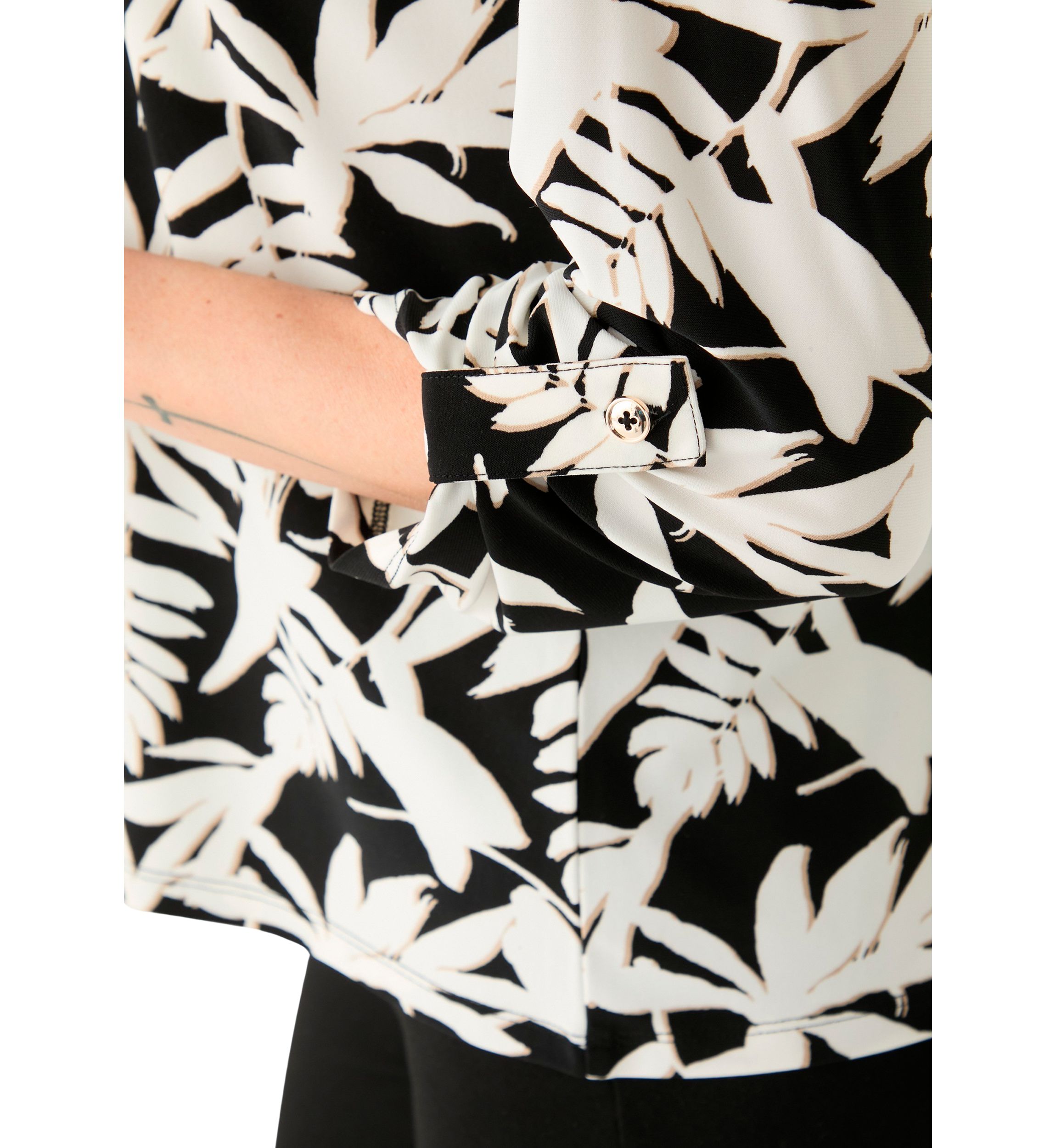 Petite 3/4 Roll Tab Sleeve Printed Collared Blouse