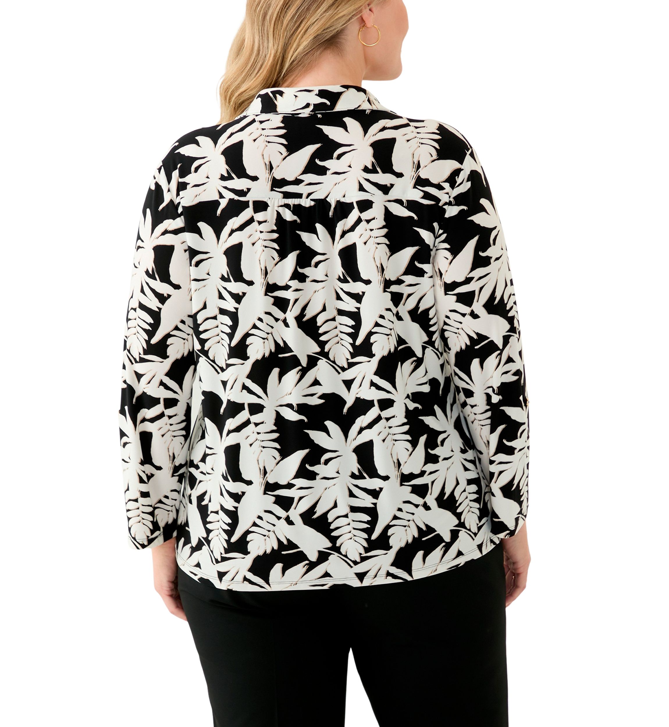 Plus Size 3/4 Sleeve Button Down Blouse