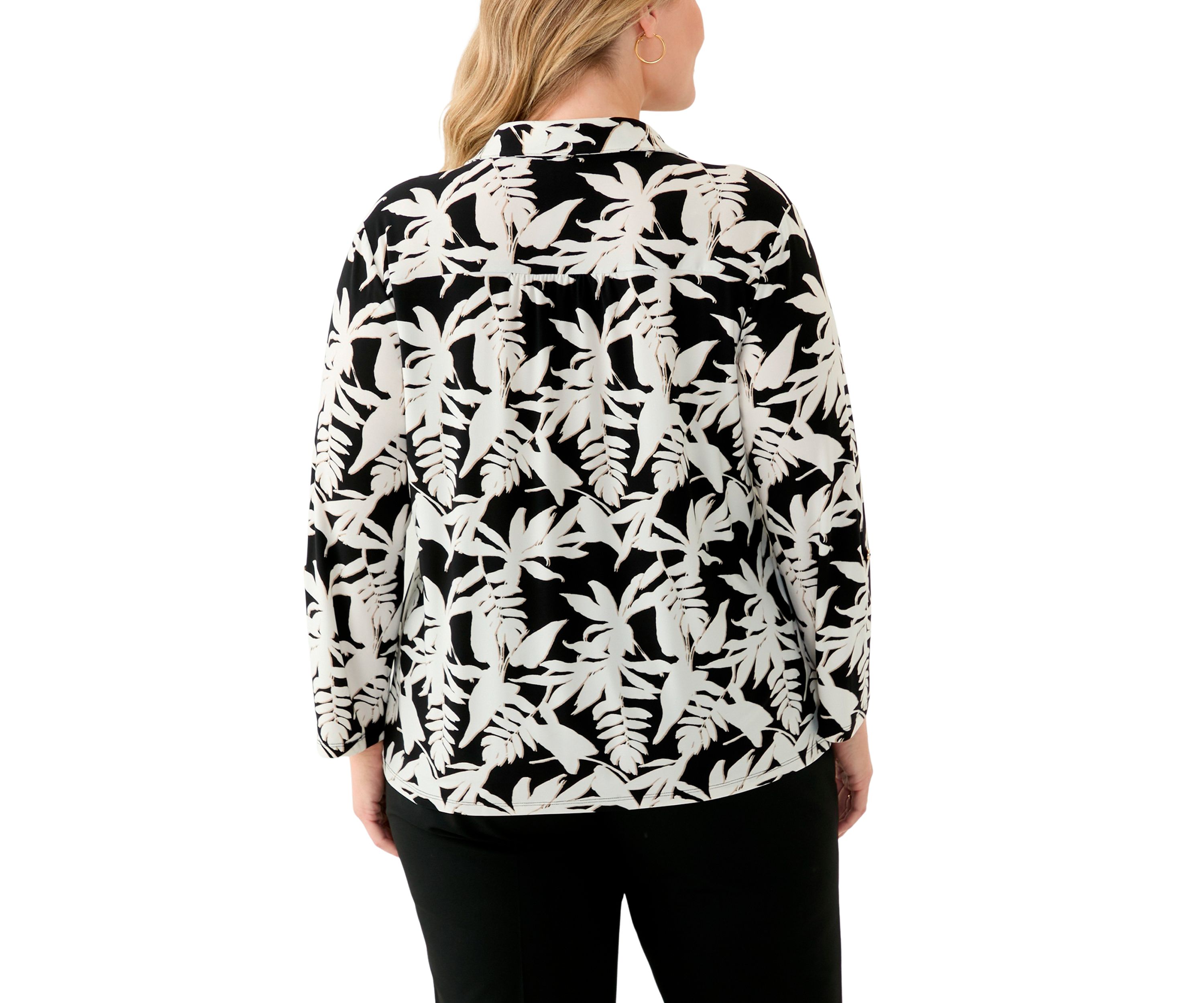 Plus Size 3/4 Sleeve Button Down Blouse