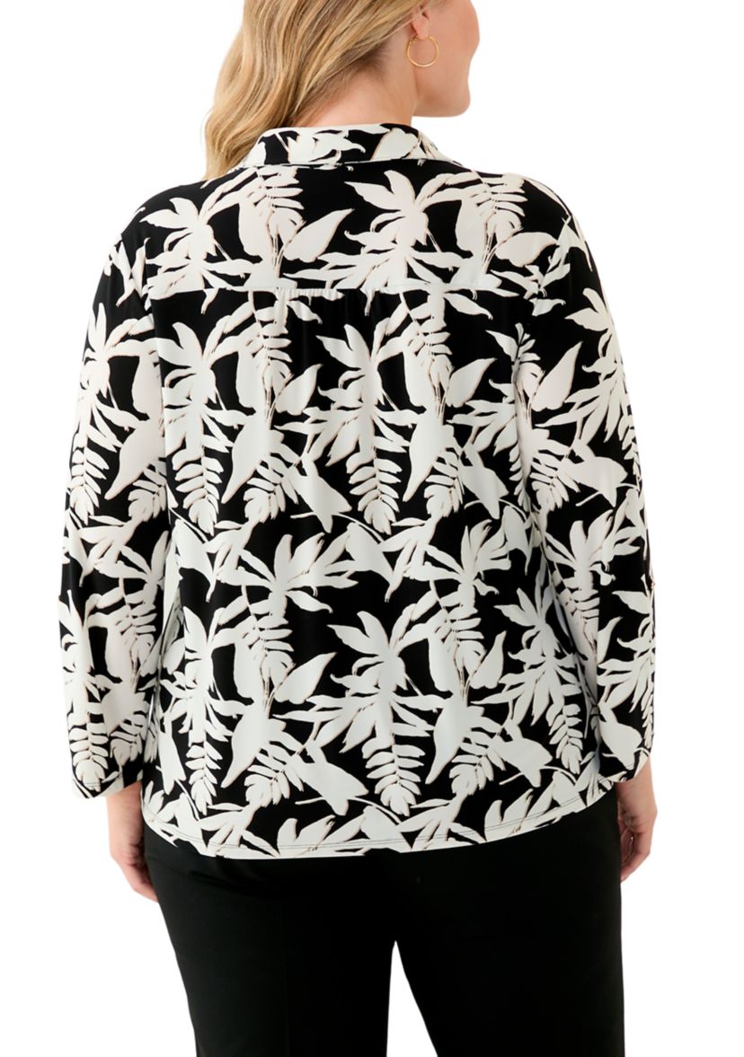 Plus Size 3/4 Sleeve Button Down Blouse