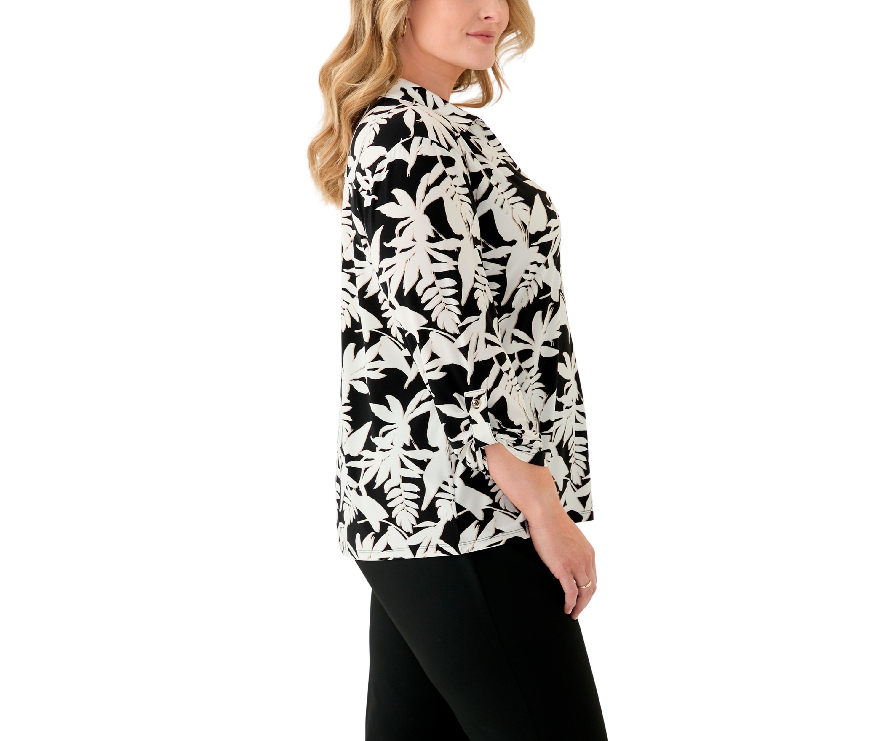 Plus Size 3/4 Sleeve Button Down Blouse