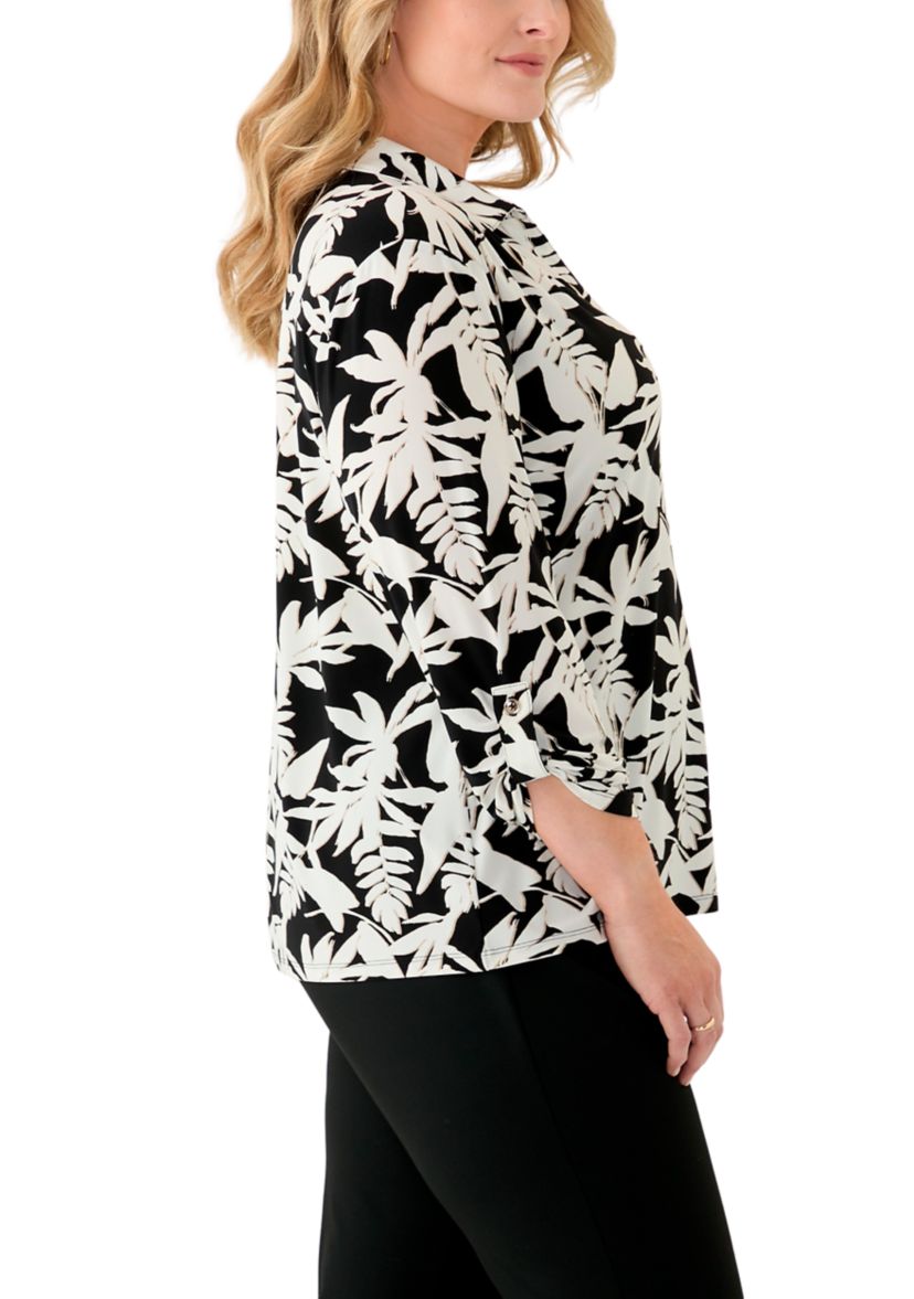 Plus Size 3/4 Sleeve Button Down Blouse
