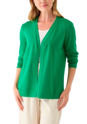 AK Anne Klein Women's Petite Long Sleeve Open Front Cardigan, Green, PS