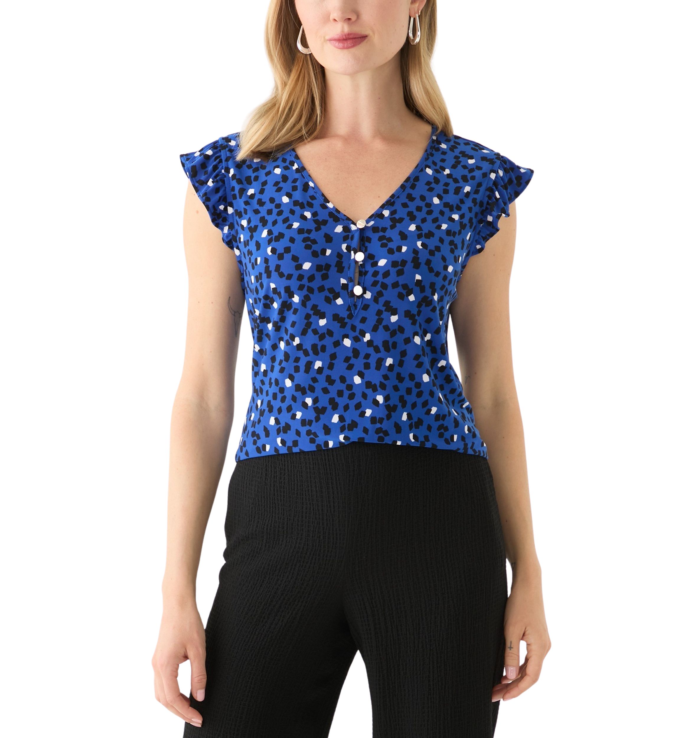 Petite Short Sleeve Button Front Blouse