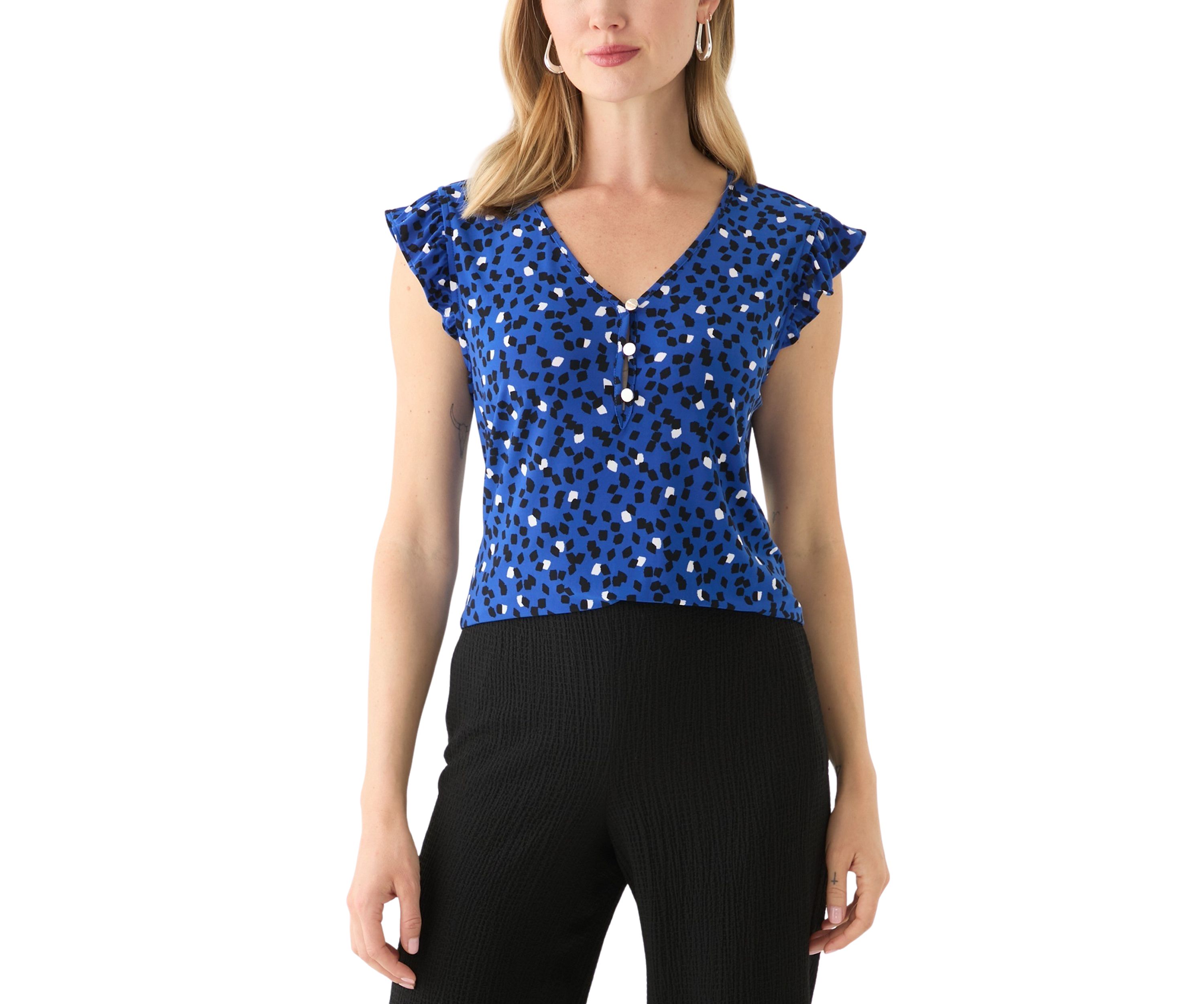 Petite Short Sleeve Button Front Blouse