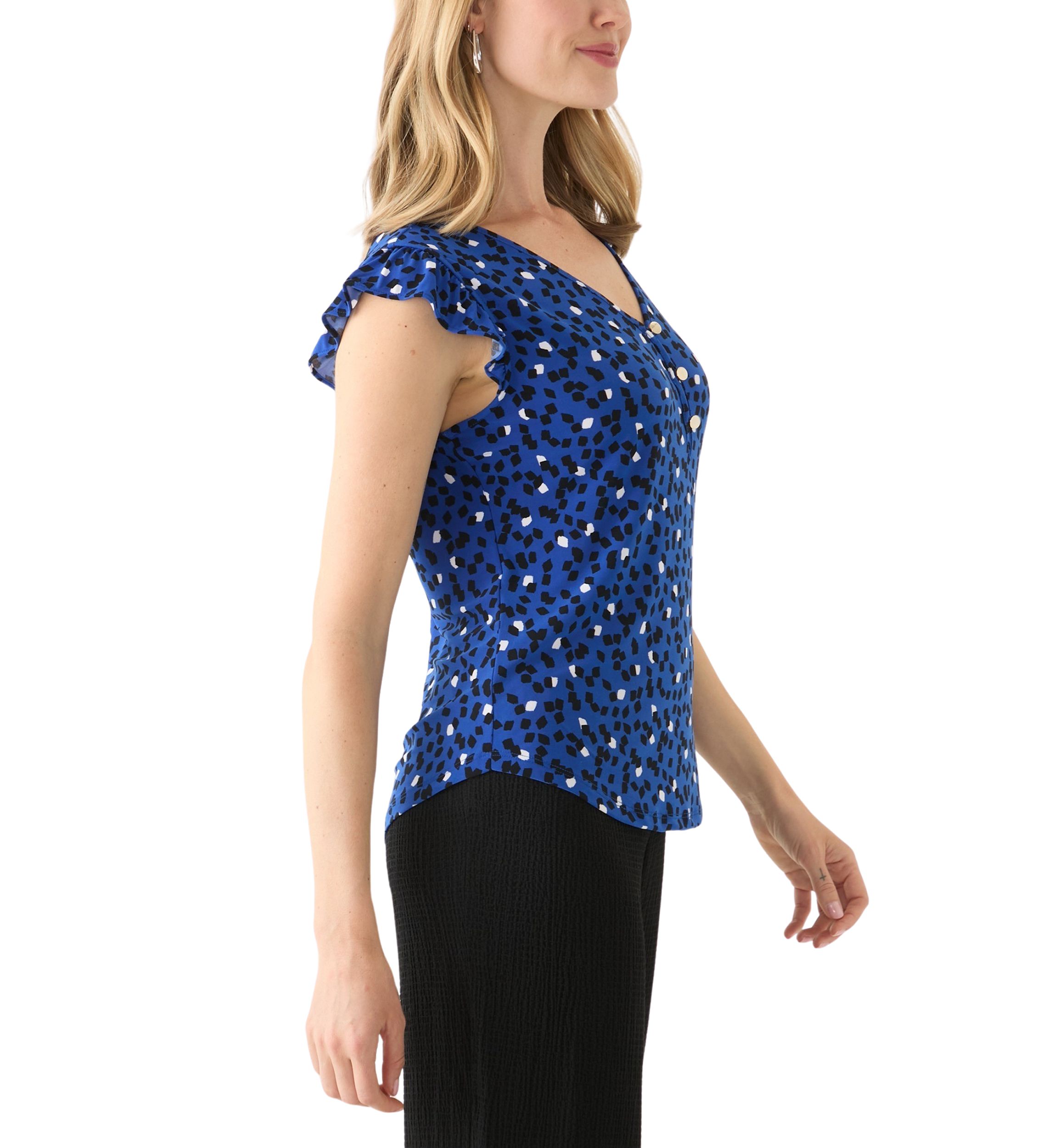 Petite Short Sleeve Button Front Blouse
