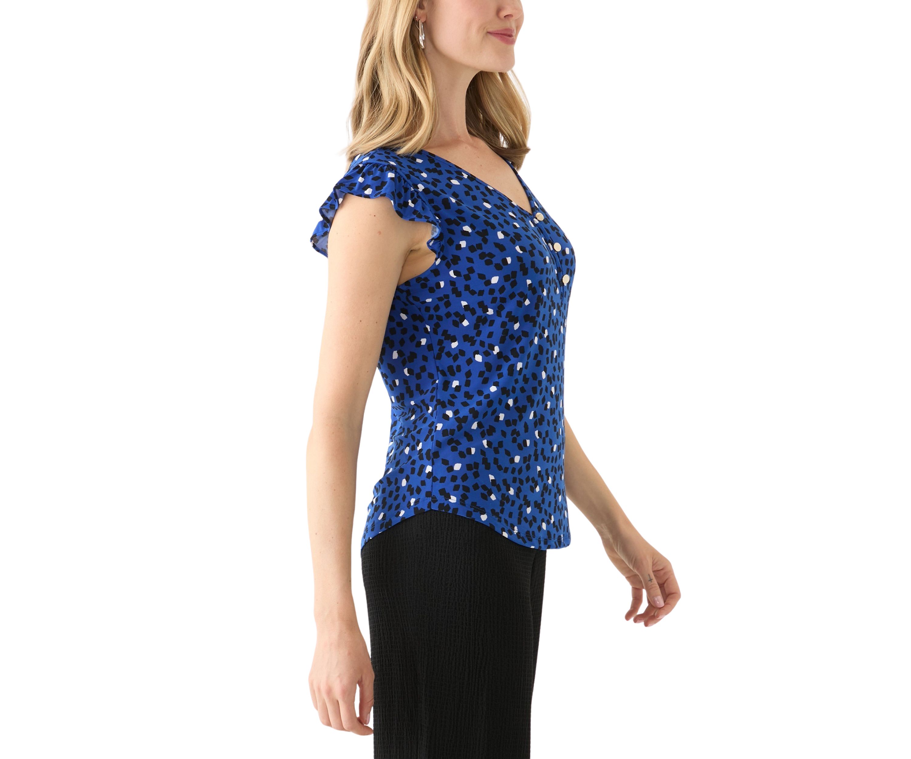 Petite Short Sleeve Button Front Blouse