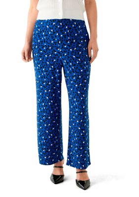AK Anne Klein Women's Petite Pull On Wide Leg Printed Pants