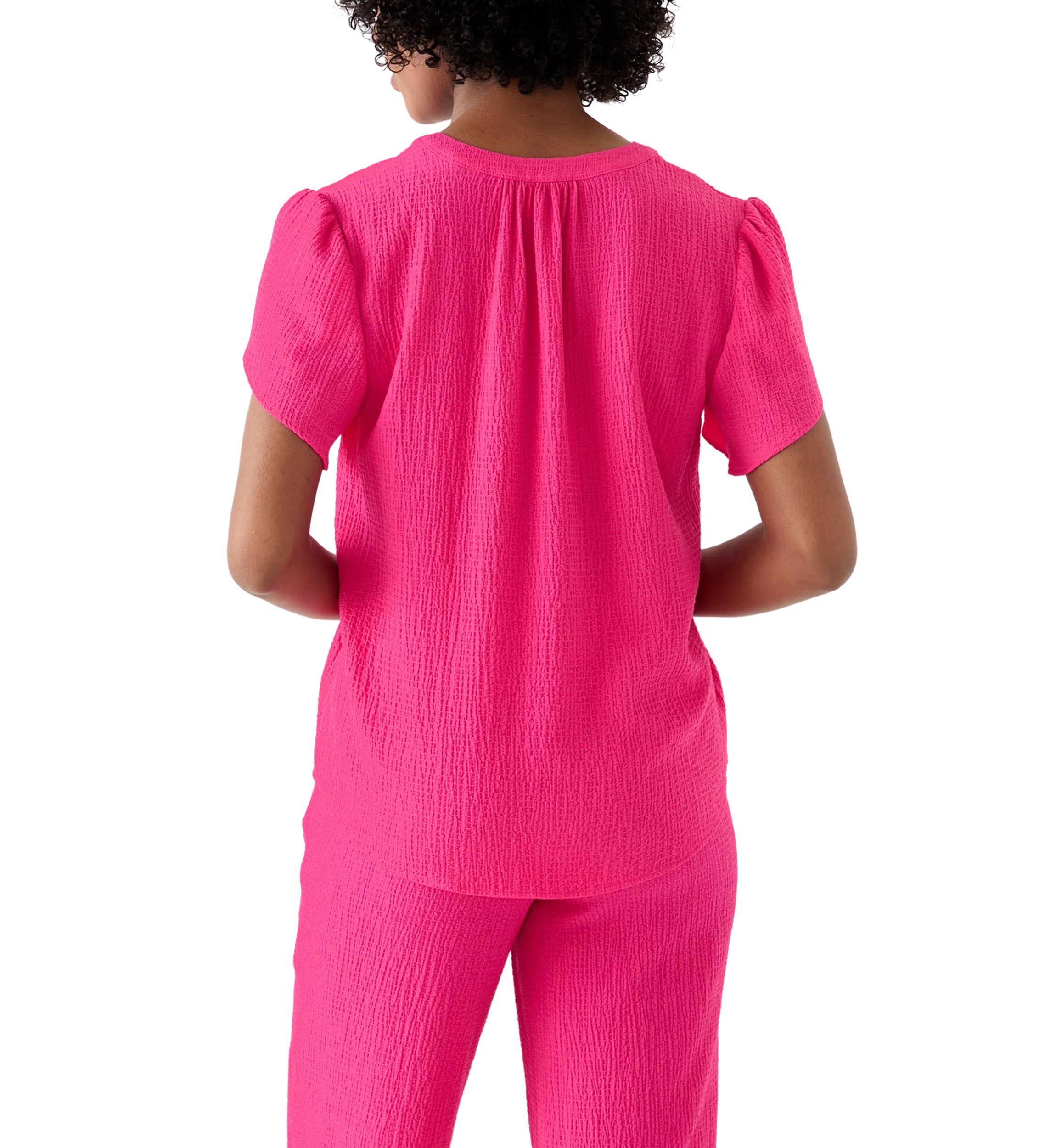 Womens Split Neck Tulip Sleeve Top