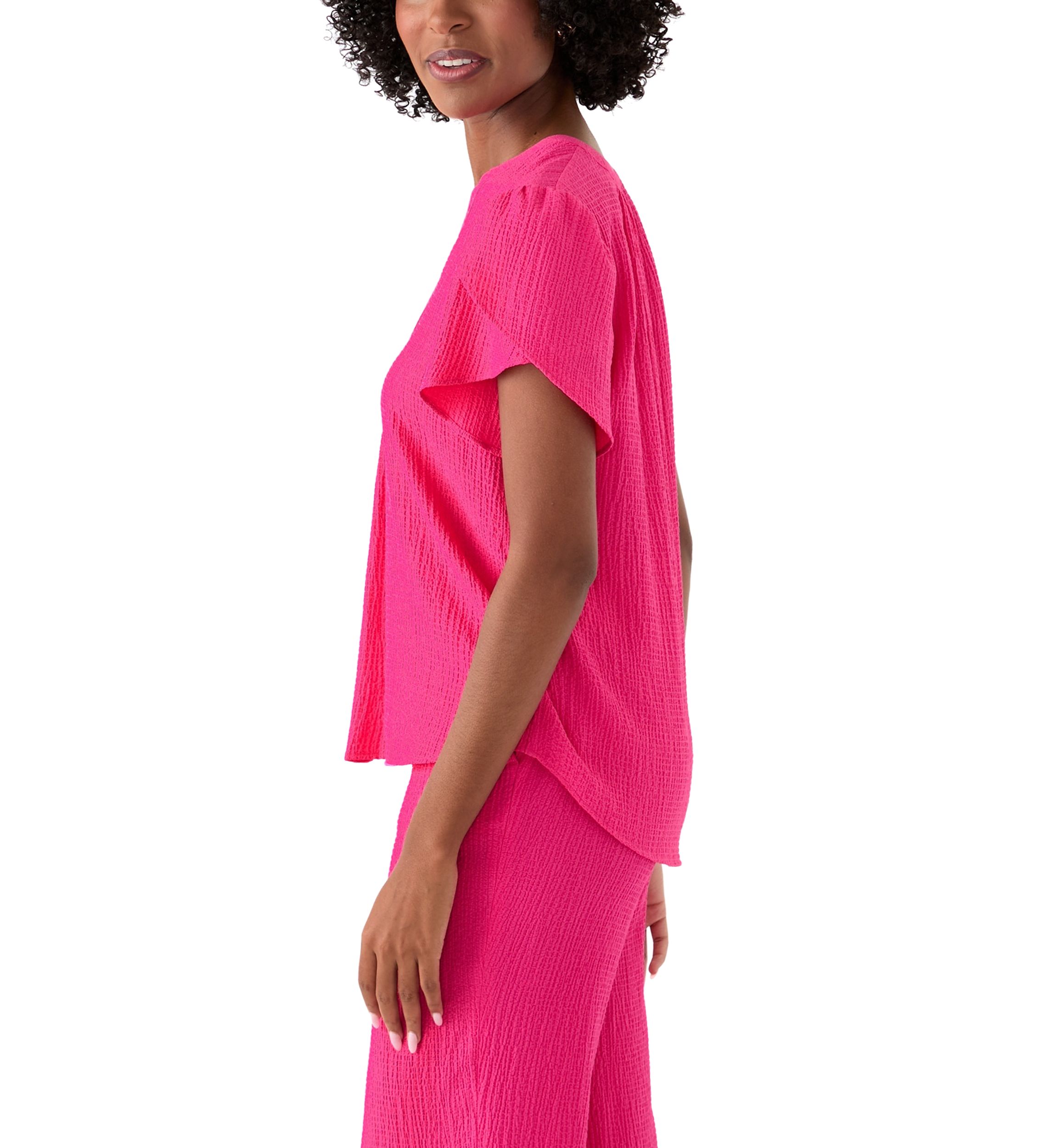 Womens Split Neck Tulip Sleeve Top