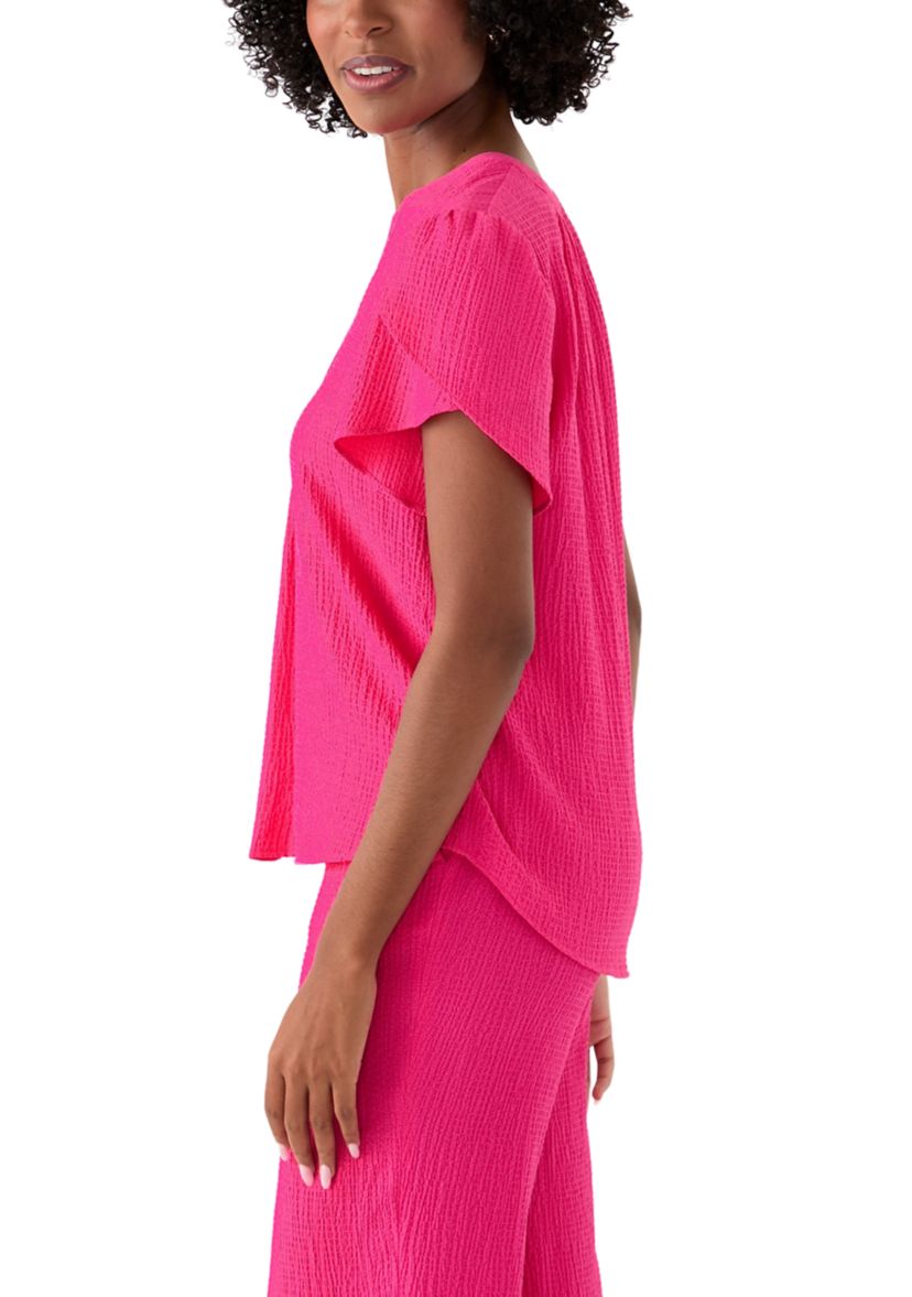 Womens Split Neck Tulip Sleeve Top