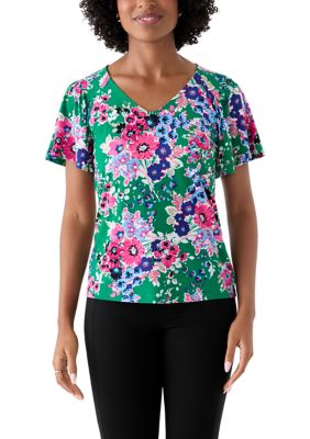 AK Anne Klein Women's Printed Pleated Top