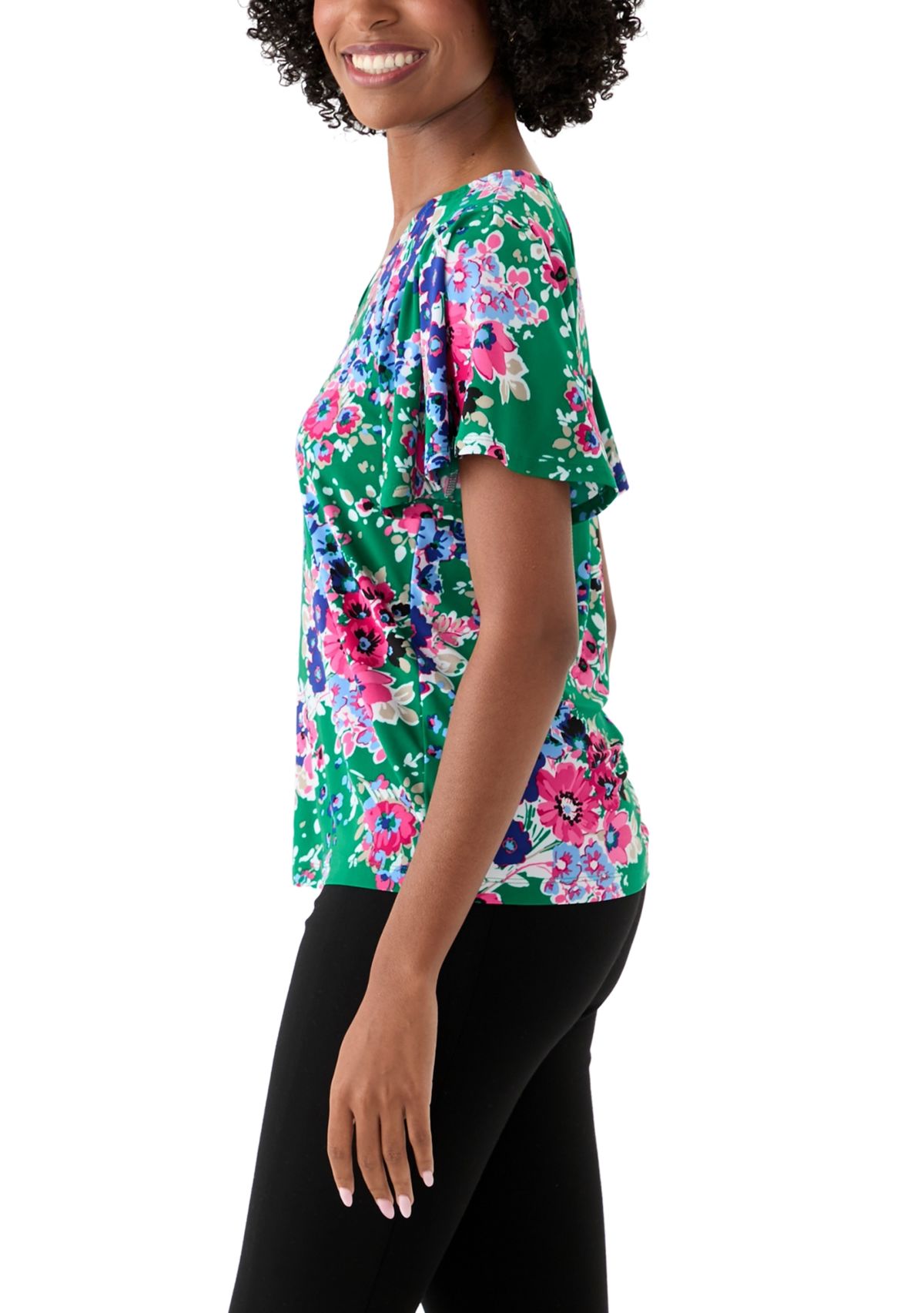 Womens Printed Pleated Top