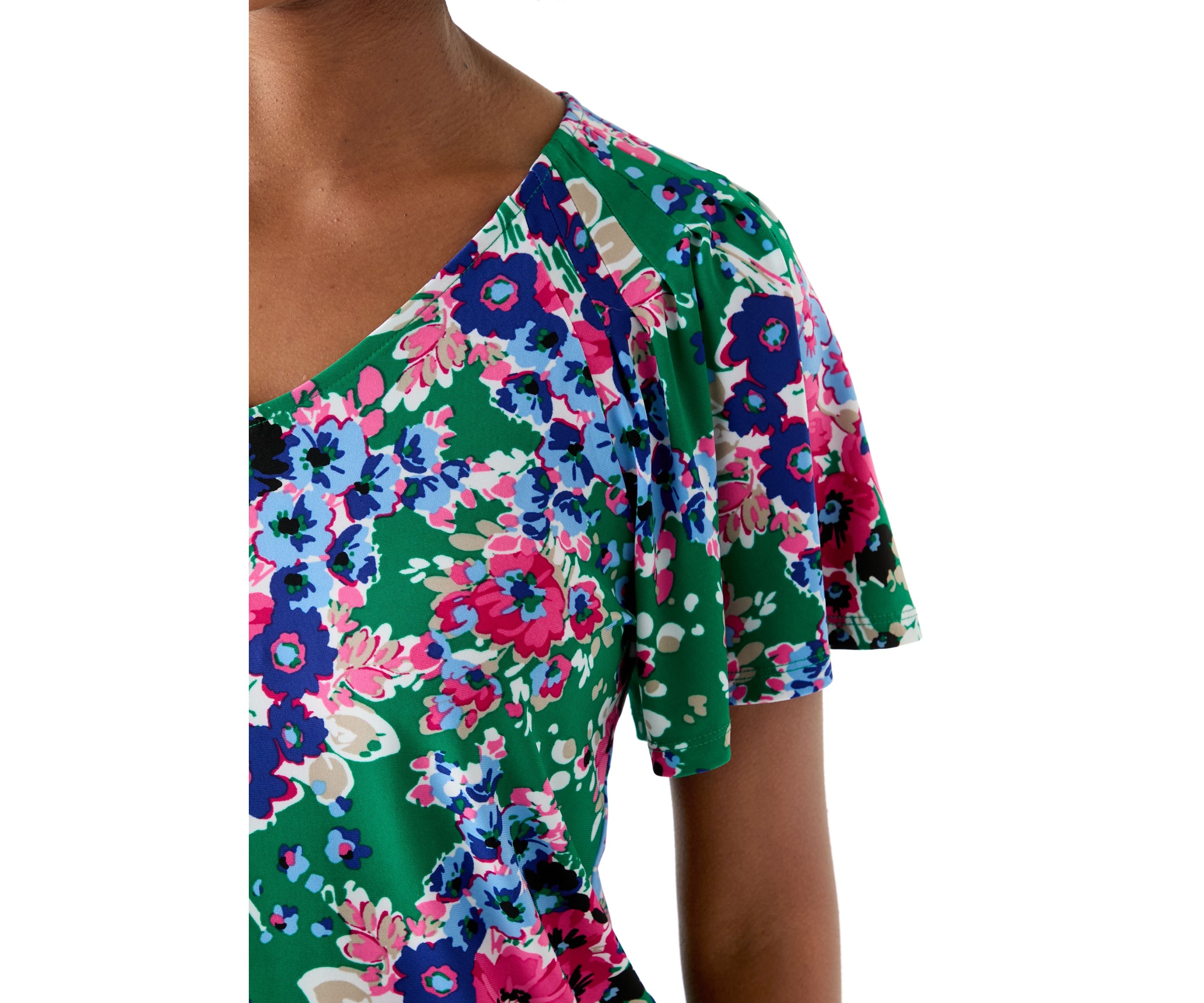 Womens Printed Pleated Top