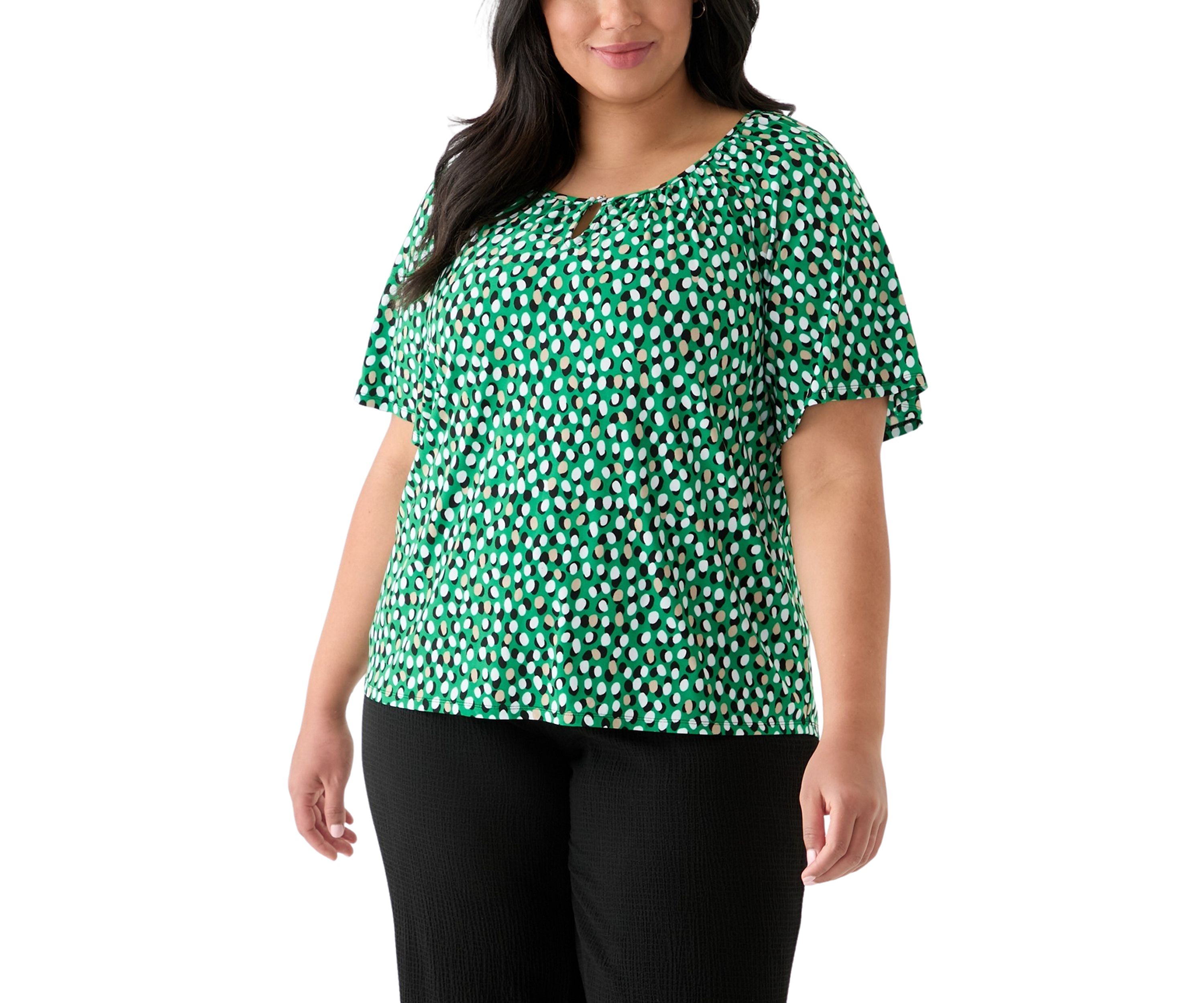 Plus Size Elbow Sleeve Keyhole Peasant Top