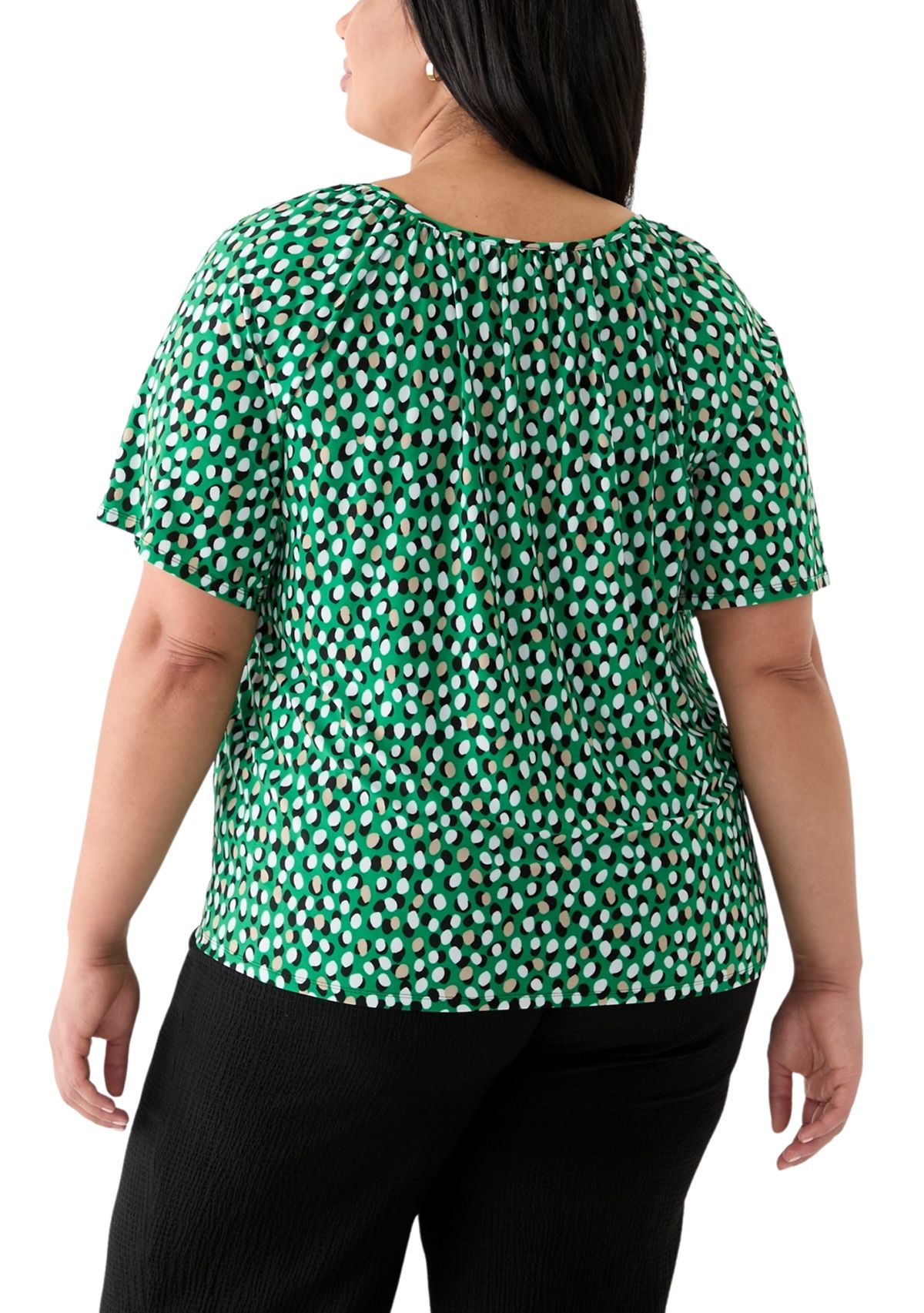 Plus Size Elbow Sleeve Keyhole Peasant Top