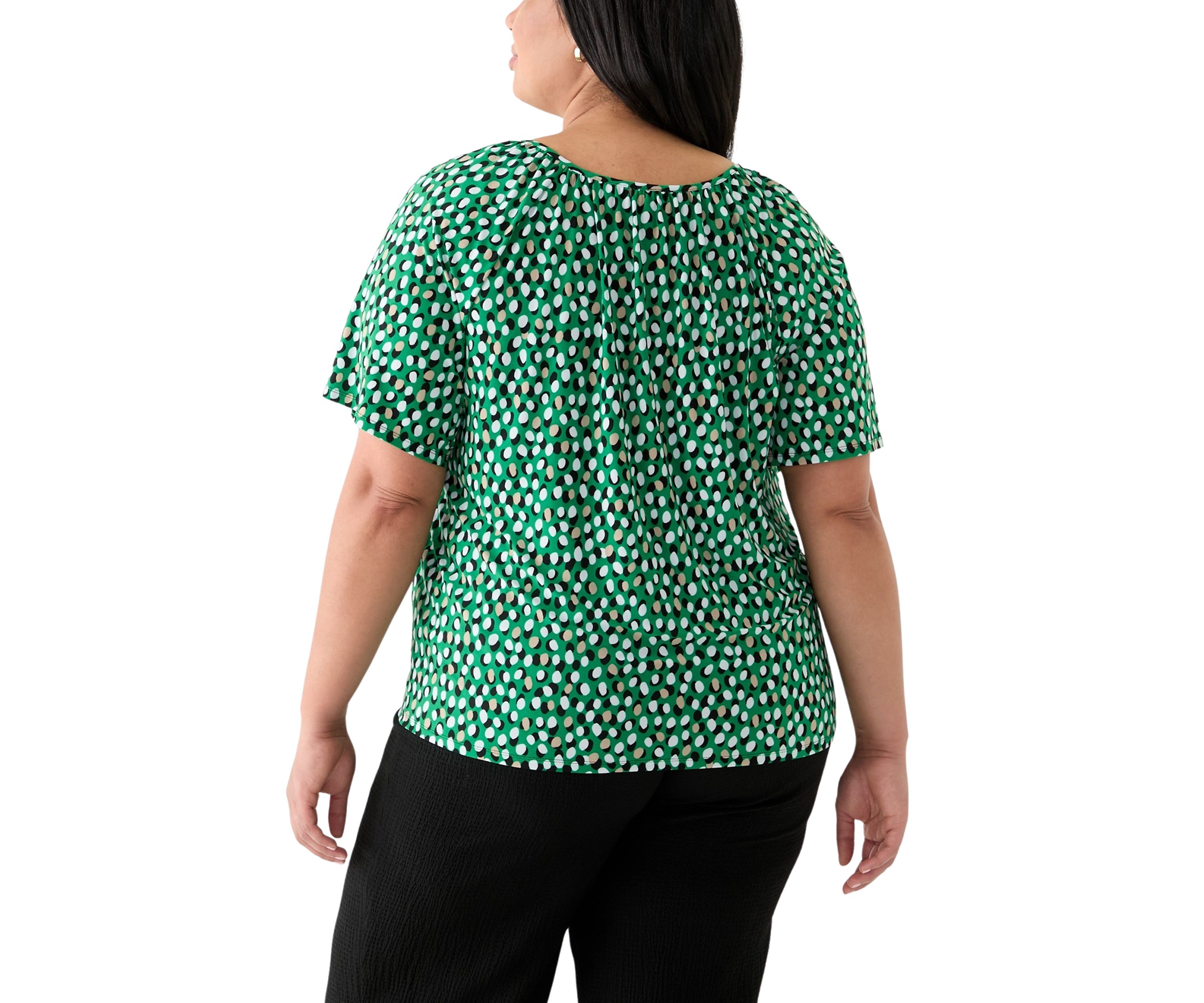 Plus Size Elbow Sleeve Keyhole Peasant Top