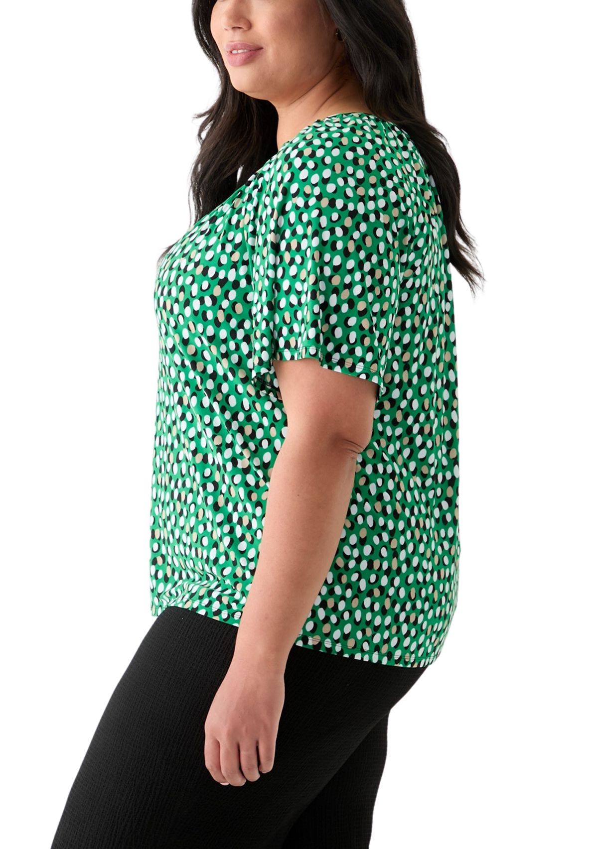 Plus Size Elbow Sleeve Keyhole Peasant Top