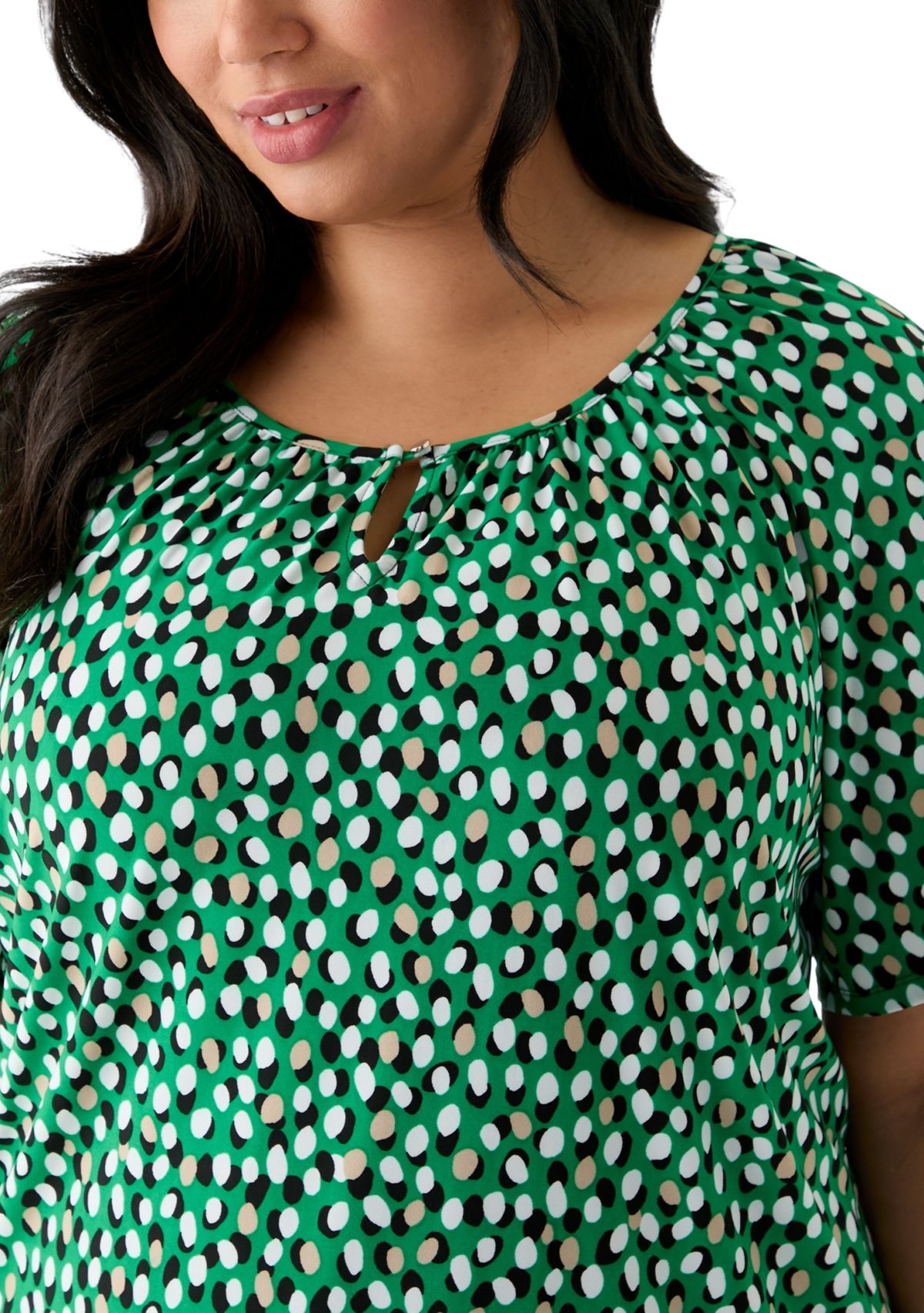 Plus Size Elbow Sleeve Keyhole Peasant Top
