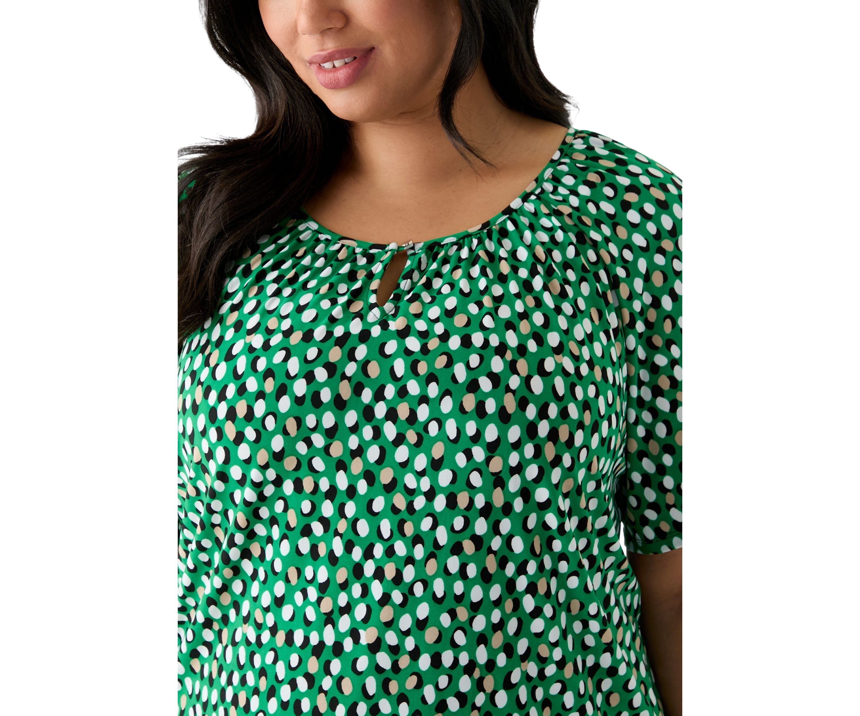 Plus Size Elbow Sleeve Keyhole Peasant Top