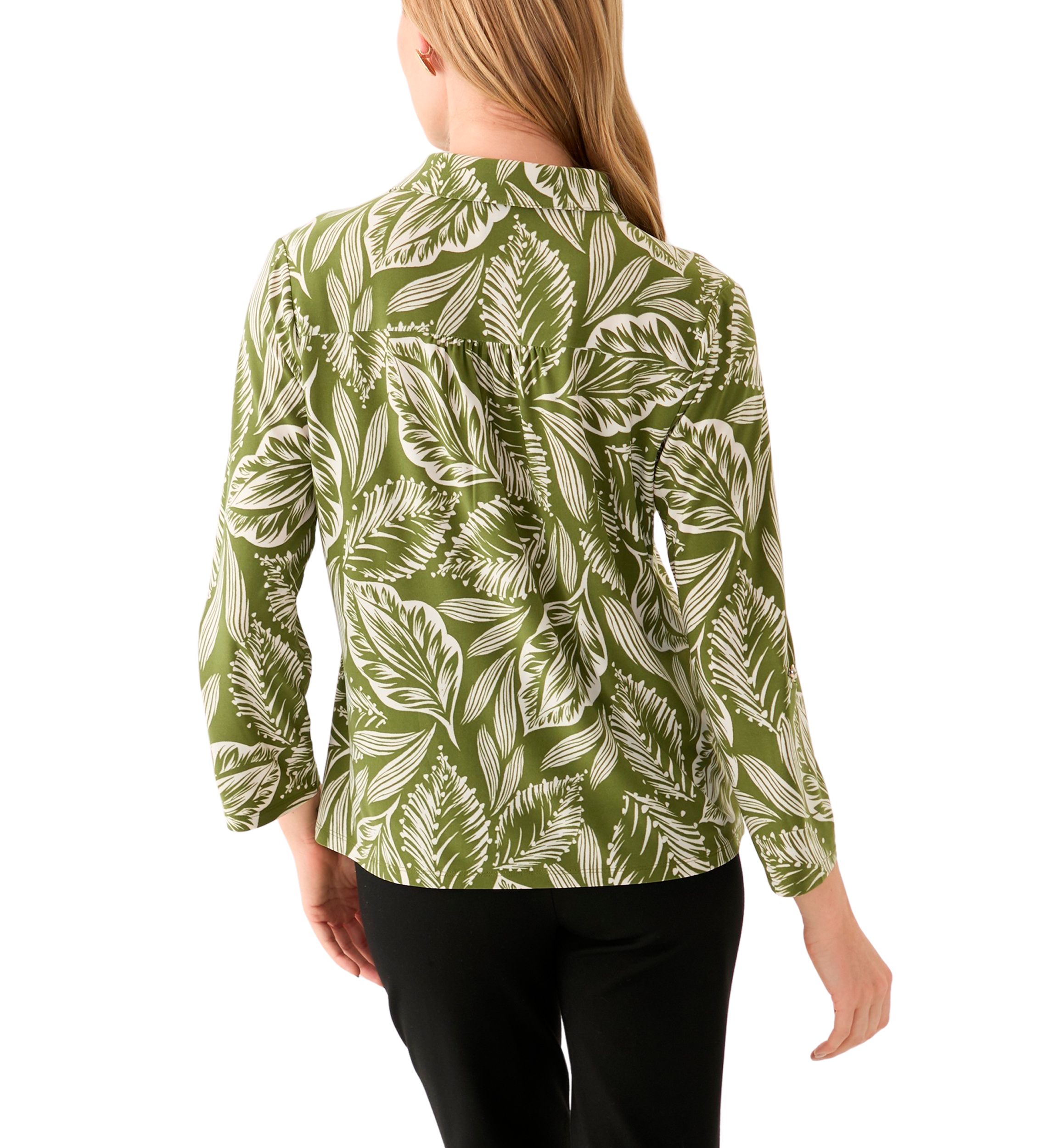 Petite 3/4 Roll Sleeve Printed Blouse