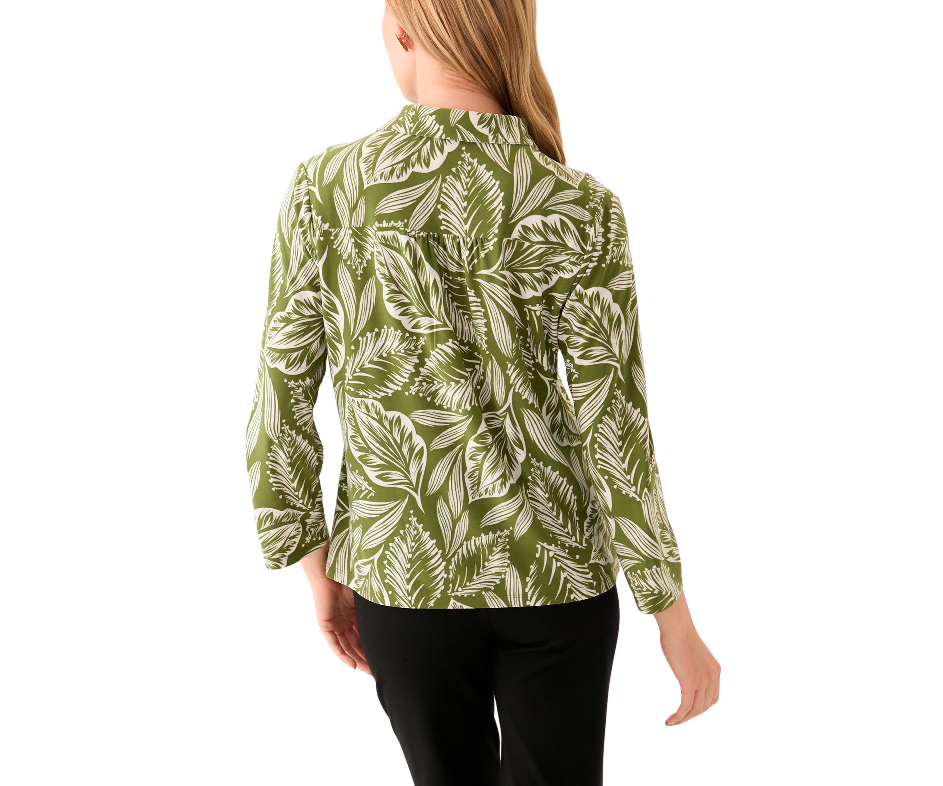 Petite 3/4 Roll Sleeve Printed Blouse
