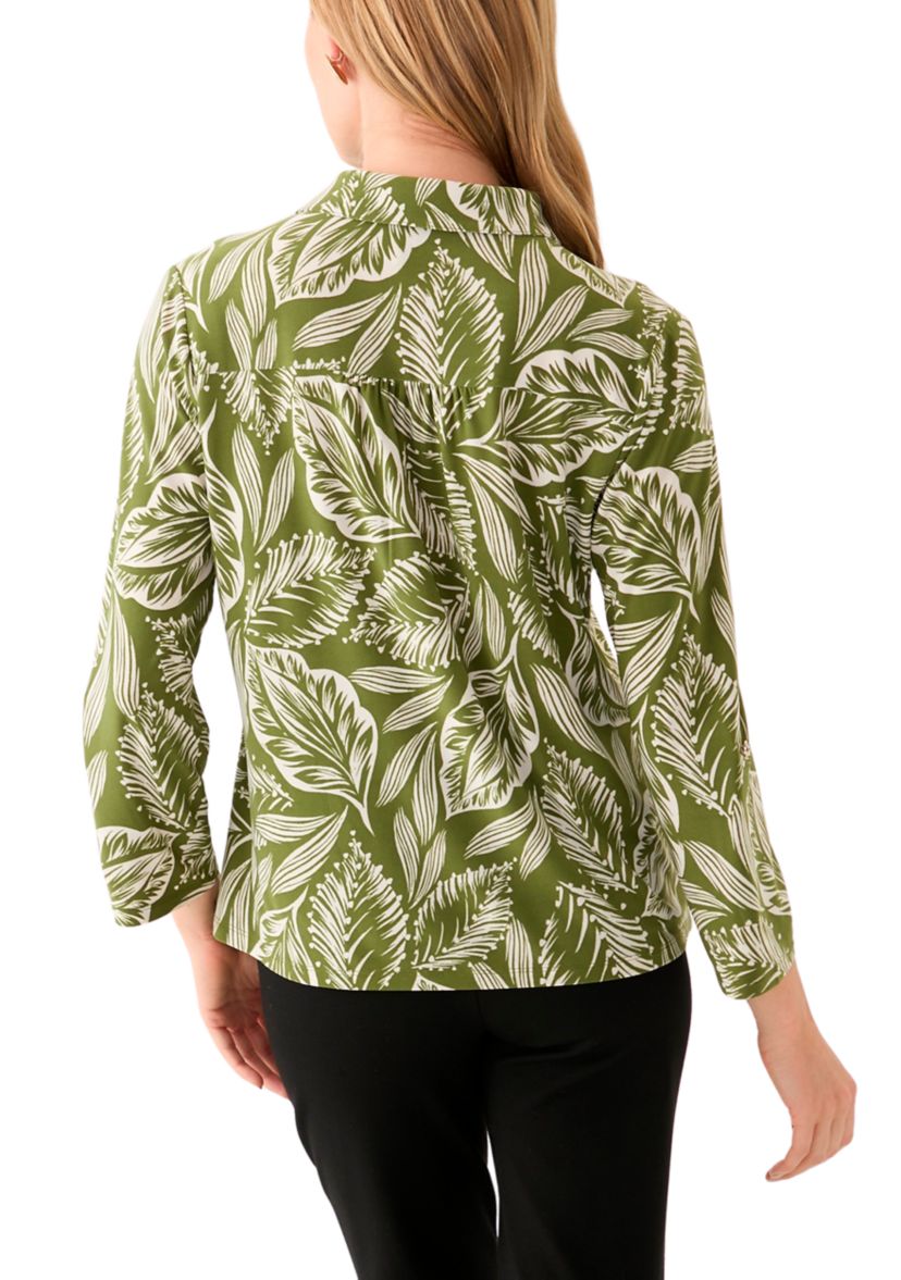 Petite 3/4 Roll Sleeve Printed Blouse