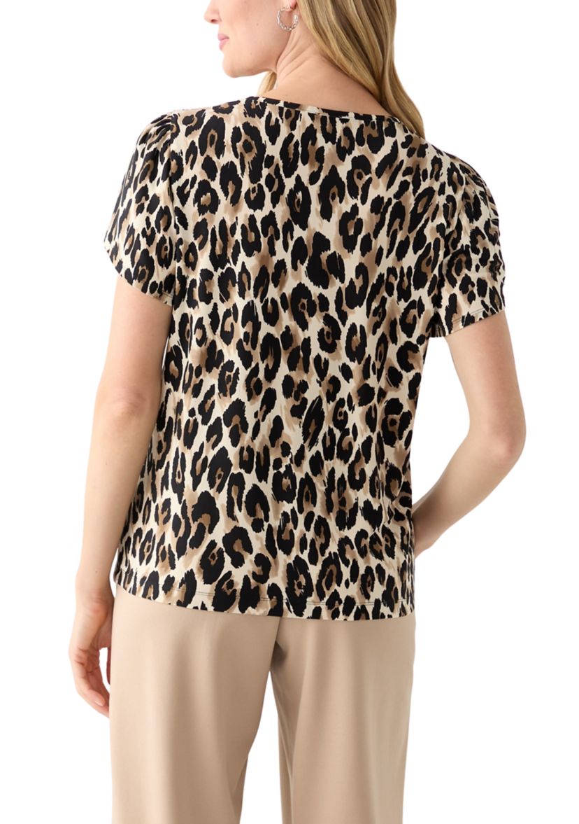 Petite Gathered Tulip Sleeve Printed Top 