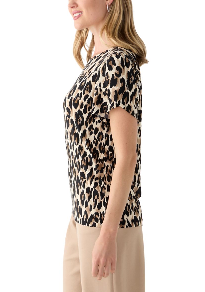 Petite Gathered Tulip Sleeve Printed Top 