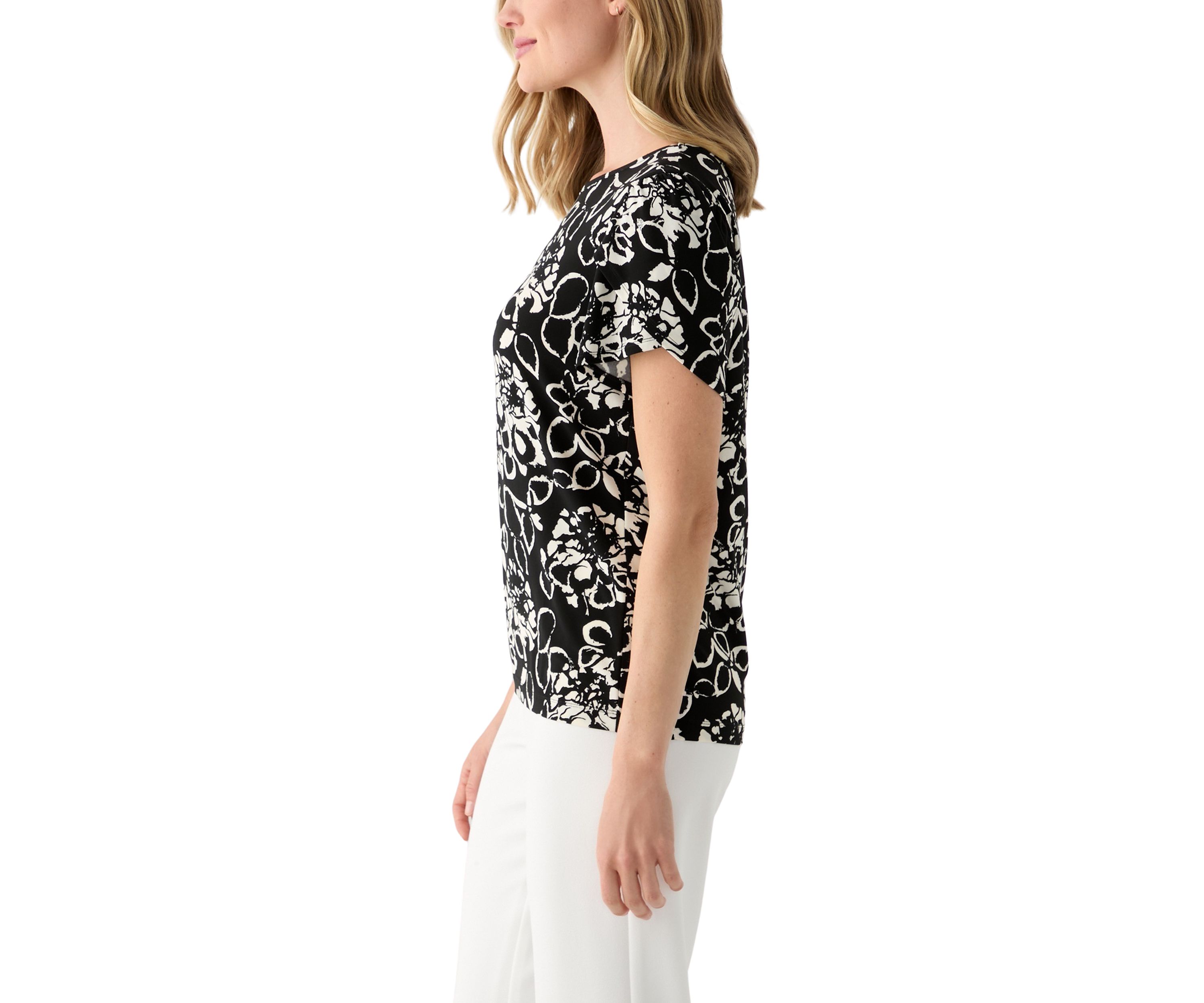 Petite Tulip Sleeve Printed Top 