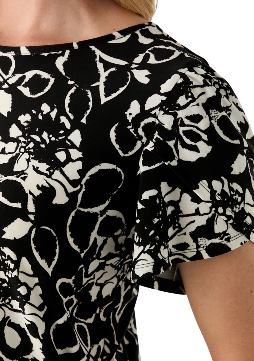 Petite Tulip Sleeve Printed Top 