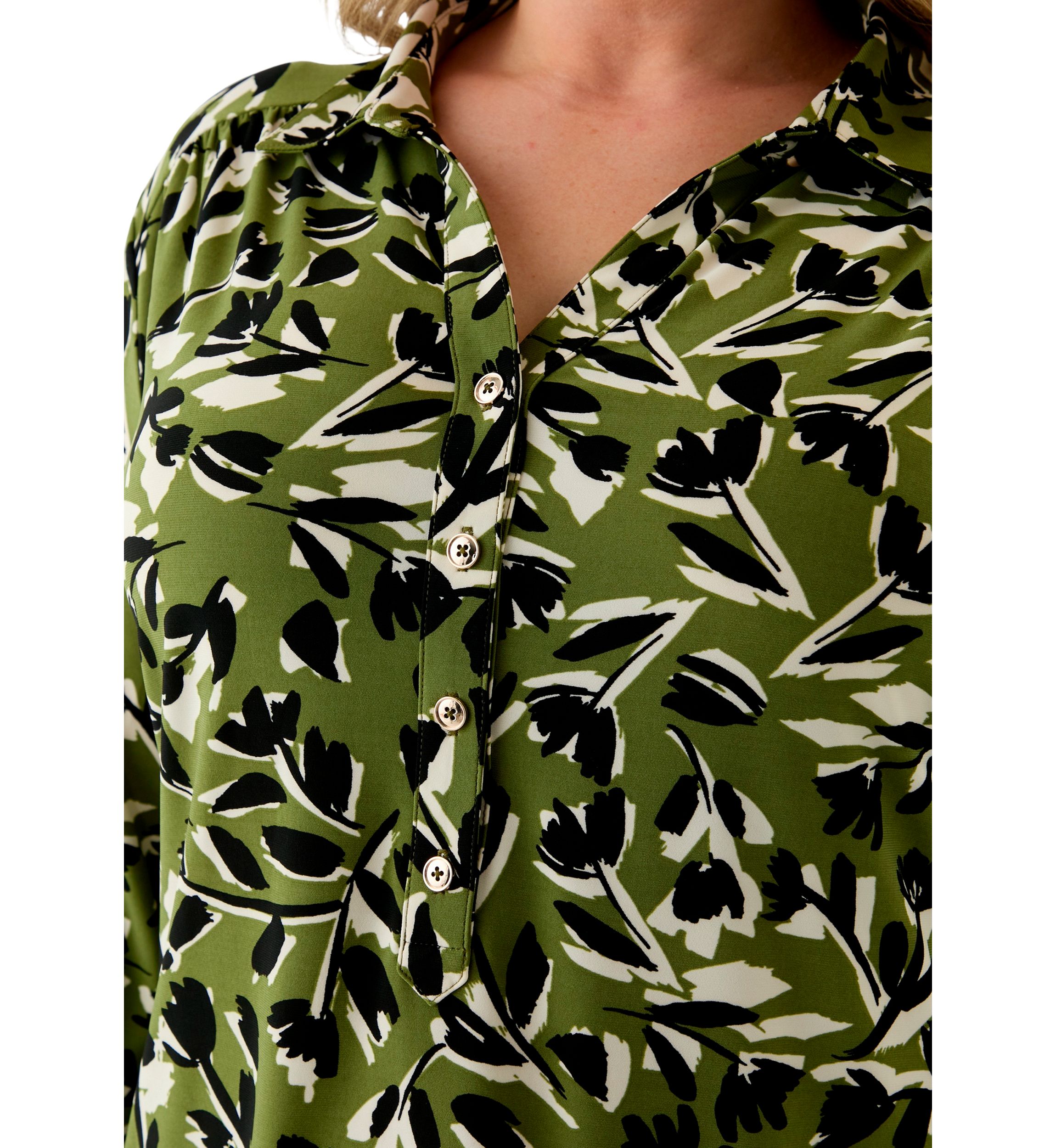 Plus Size 3/4 Sleeve Printed Button Down Shirt 