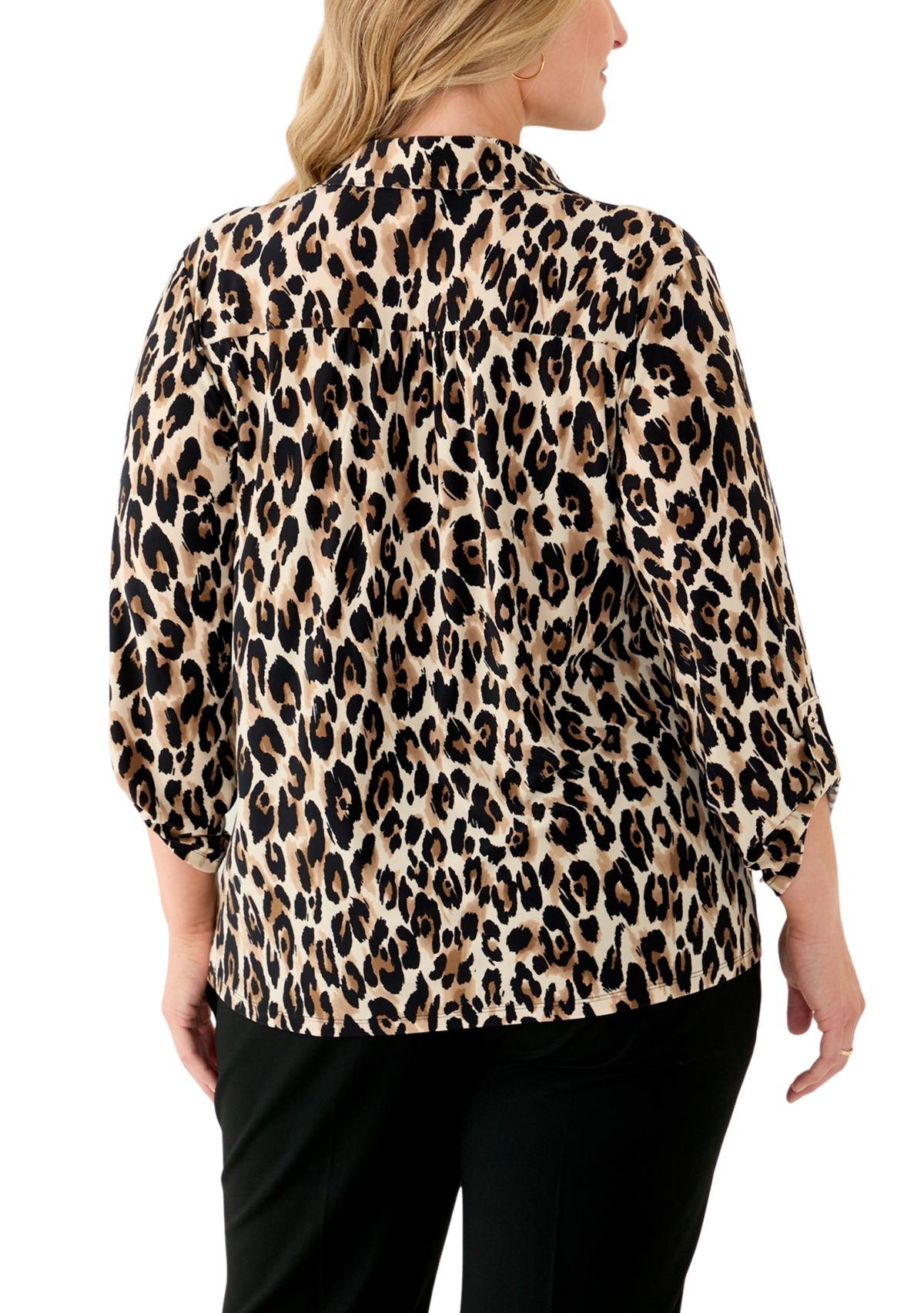 Plus Size 3/4 Sleeve Button Down Blouse