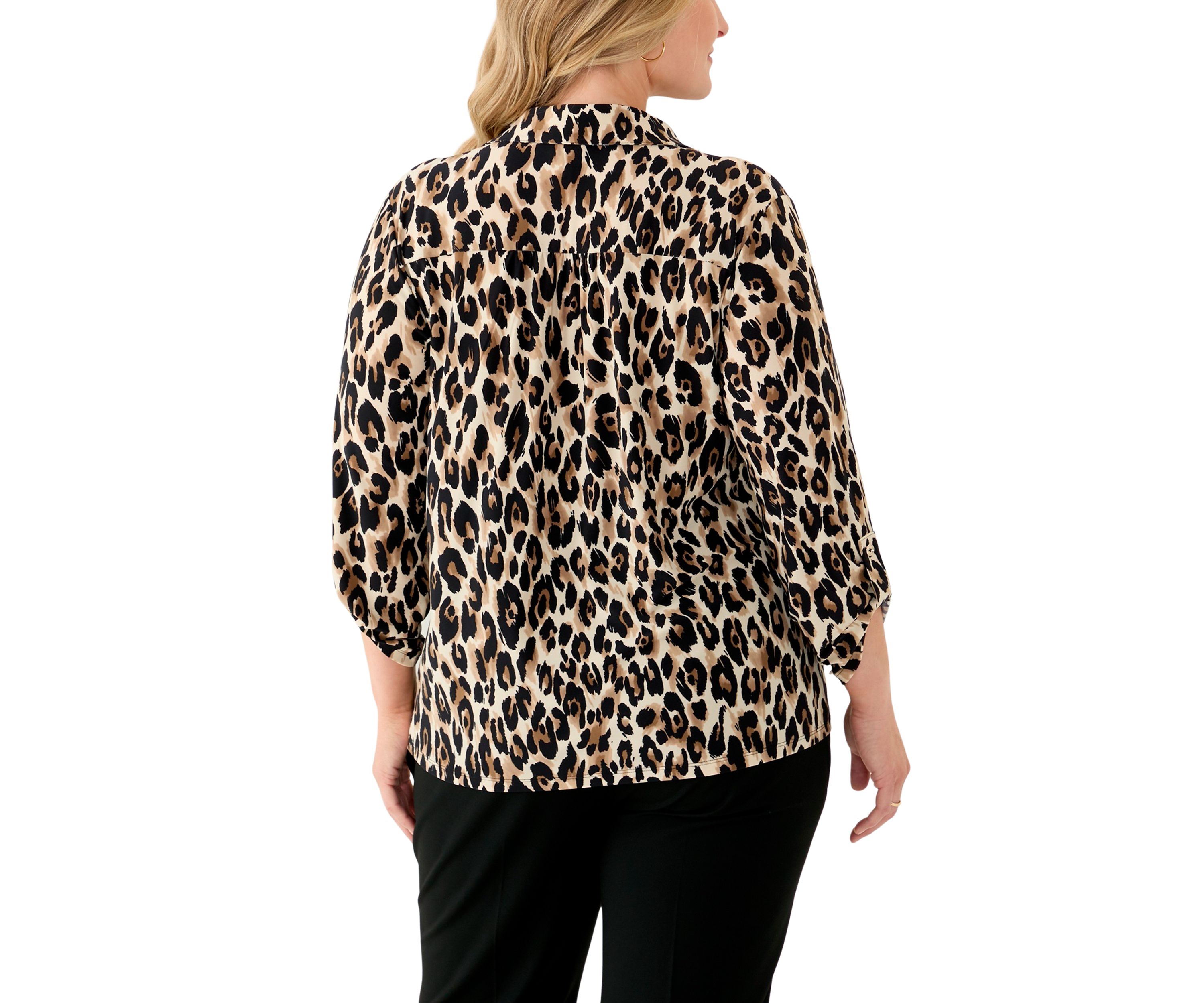 Plus Size 3/4 Sleeve Button Down Blouse