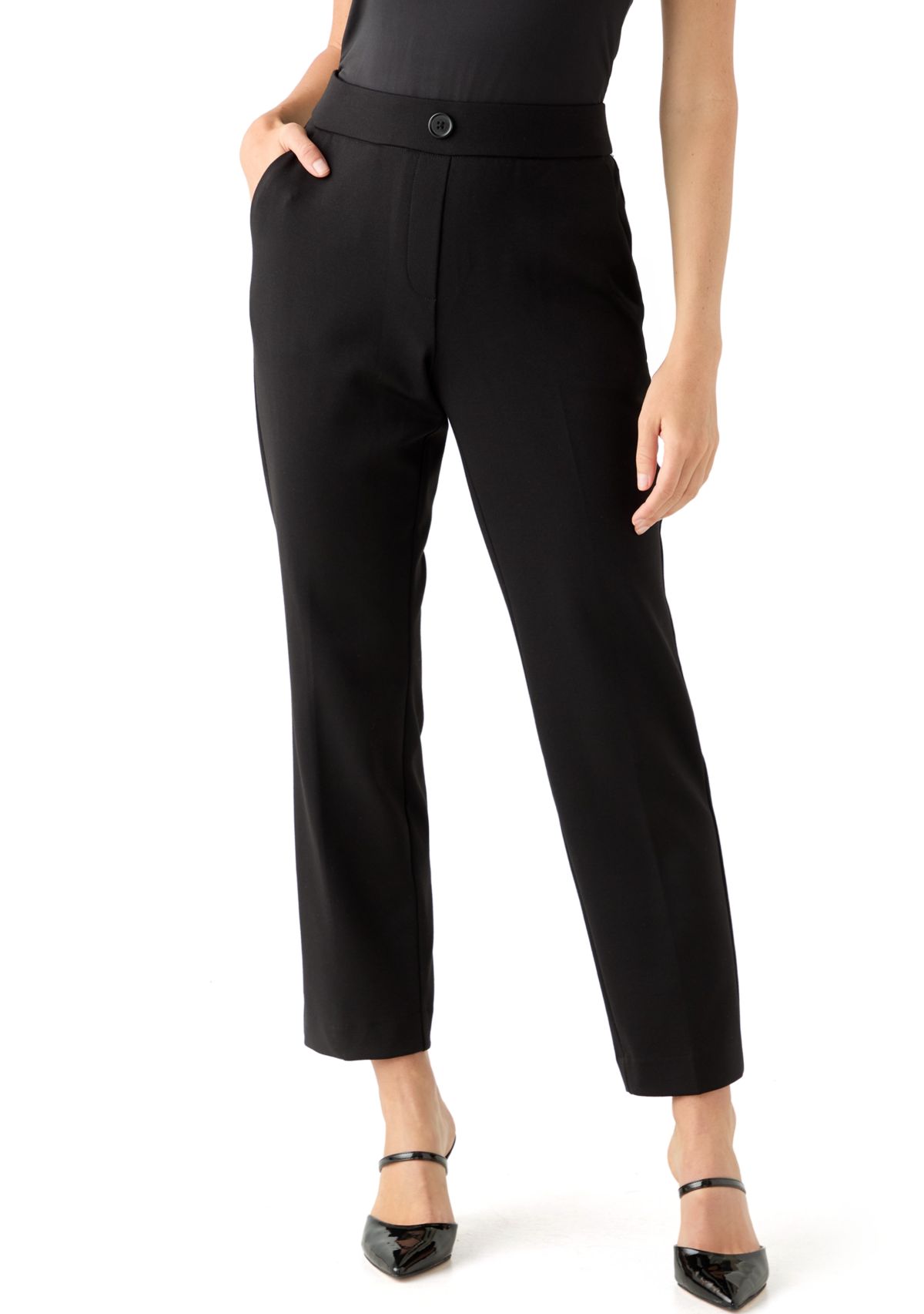 Petite Faux Fly Straight Leg Pants
