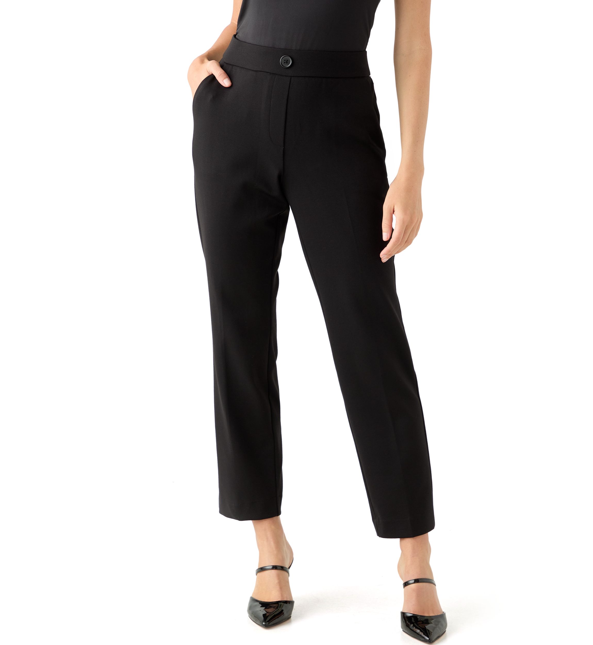 Petite Faux Fly Straight Leg Pants