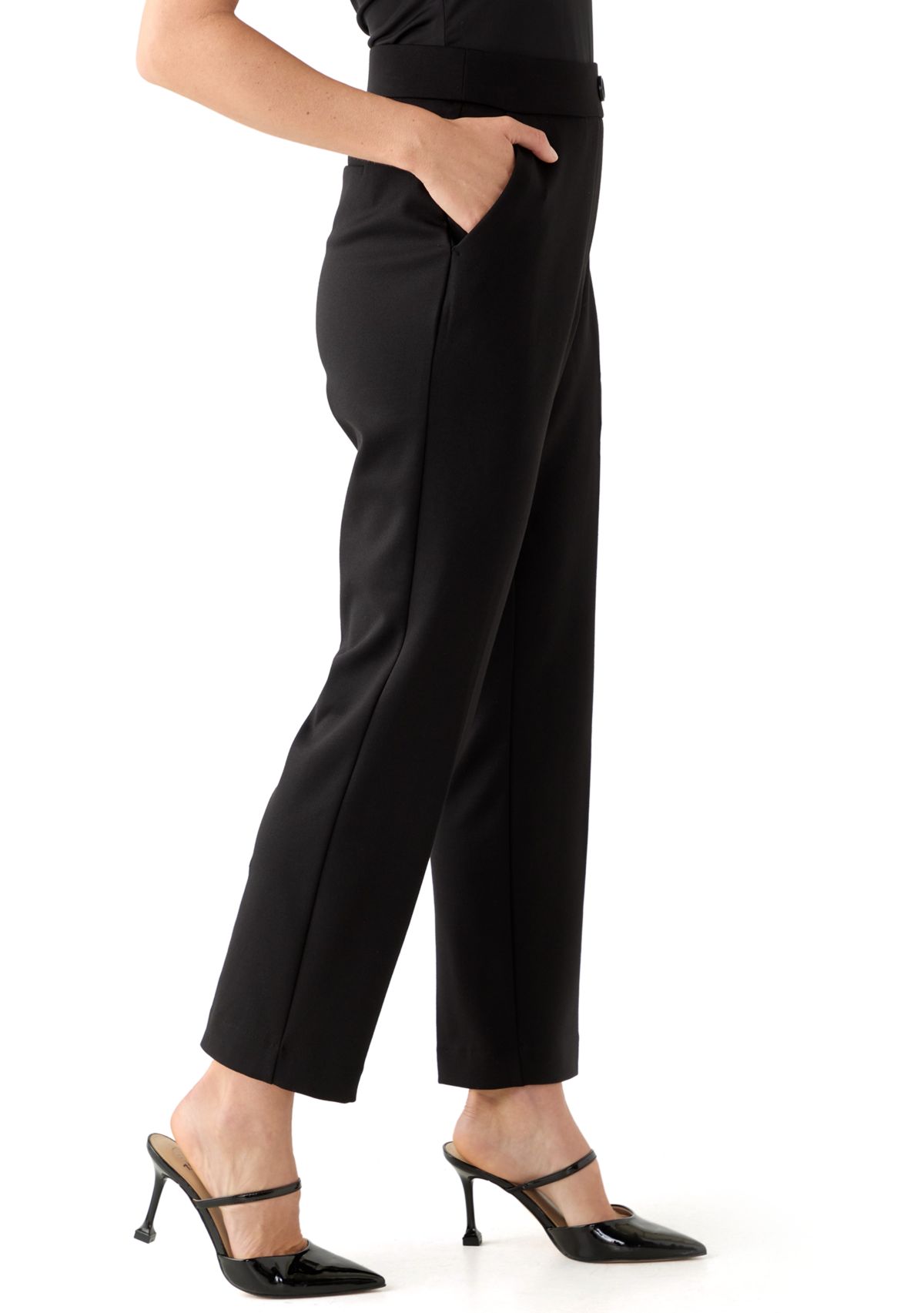 Petite Faux Fly Straight Leg Pants