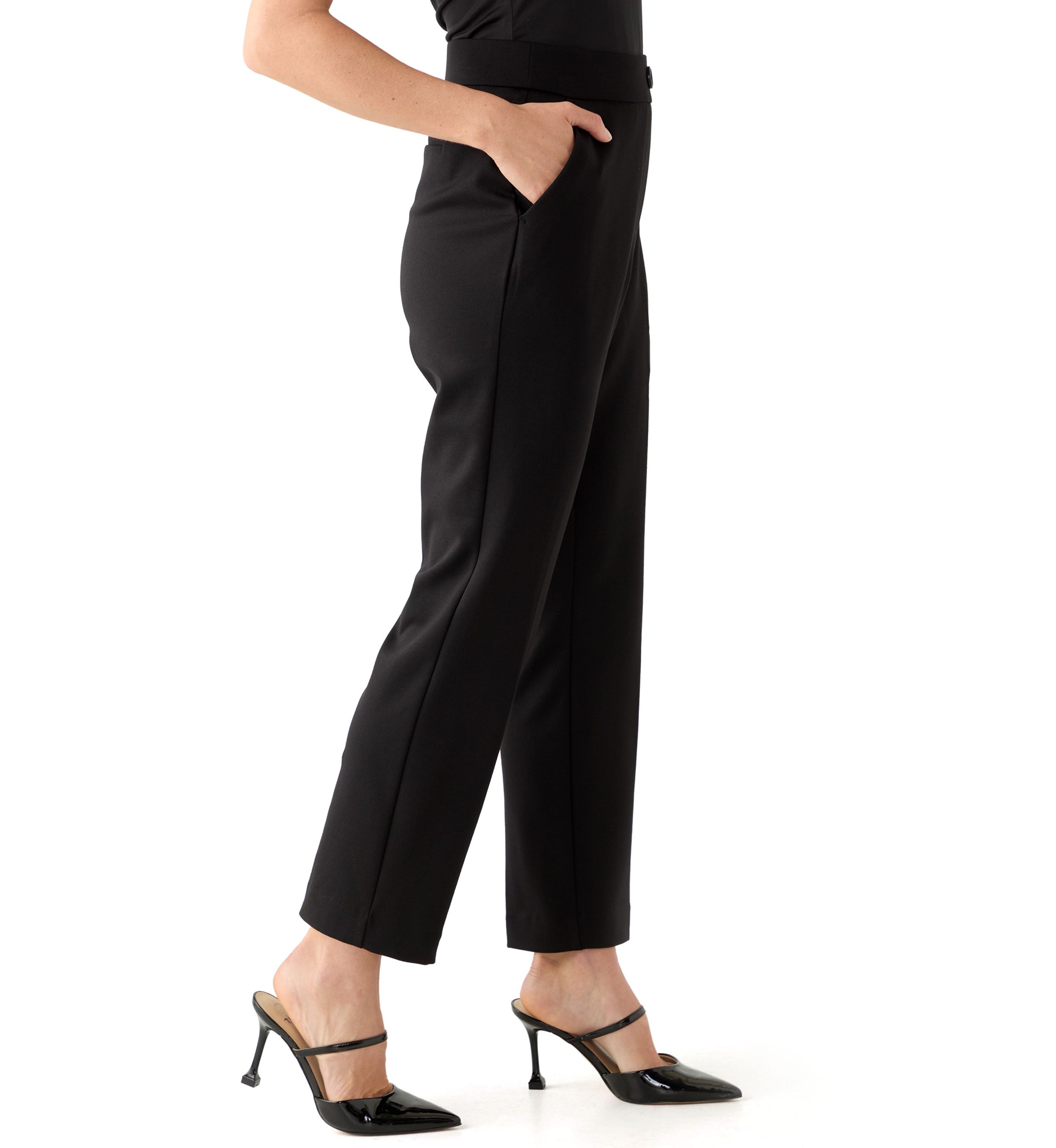Petite Faux Fly Straight Leg Pants